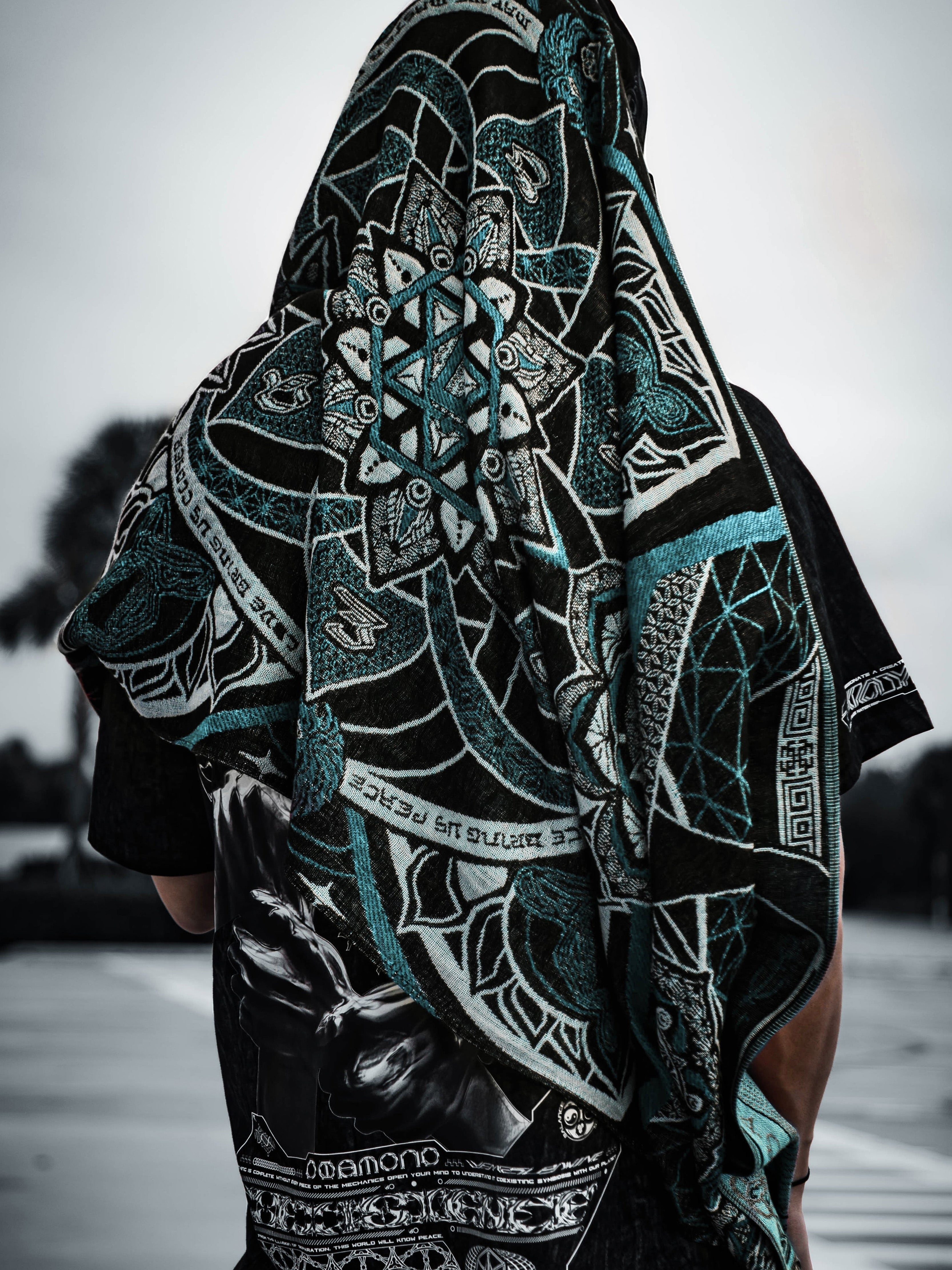 RESTOCKED ✦ HARMONY HEALS • UV REACTIVE TEAL • Festival Shawl/Scarf Shawl