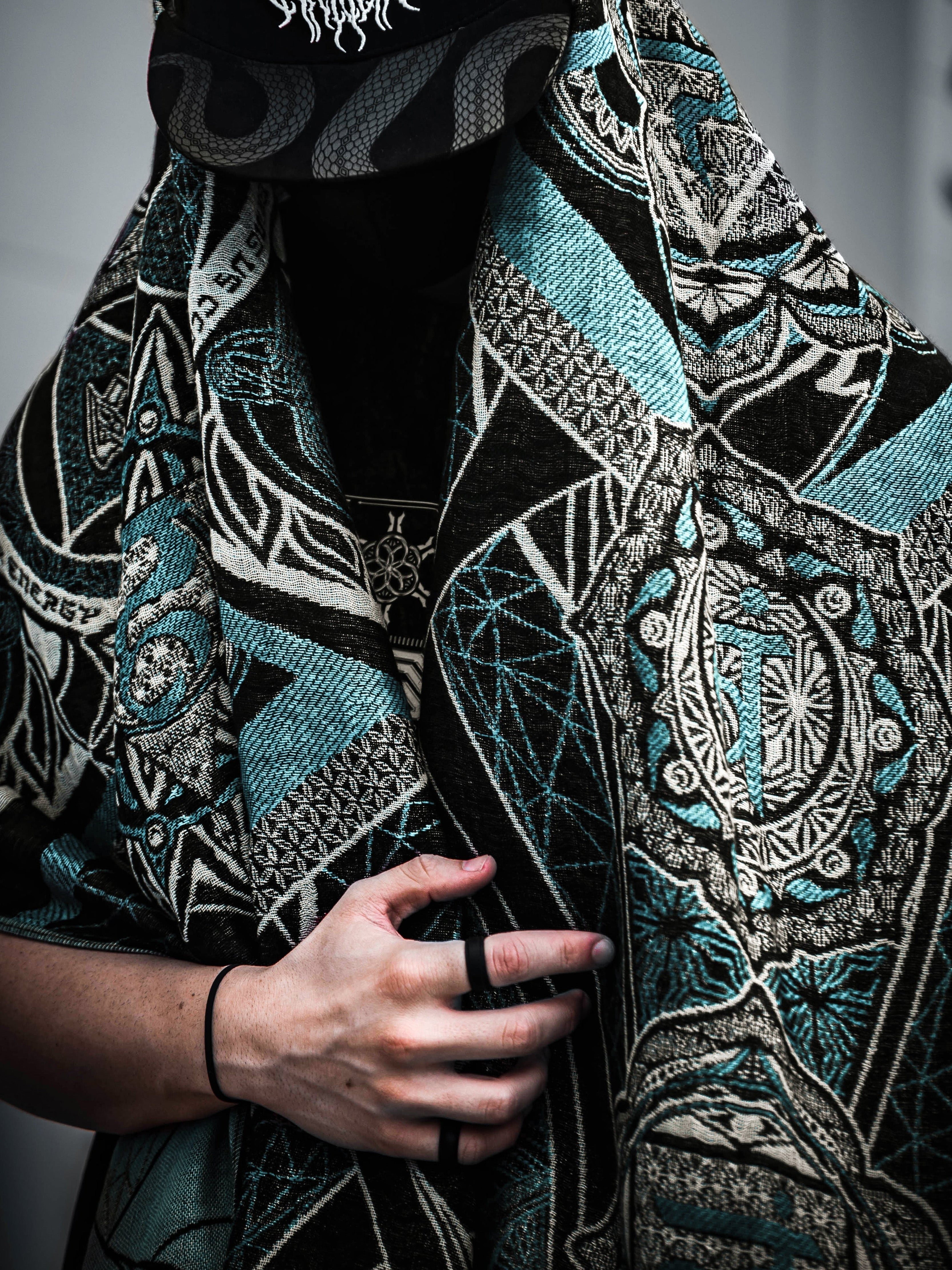 RESTOCKED ✦ HARMONY HEALS • UV REACTIVE TEAL • Festival Shawl/Scarf Shawl