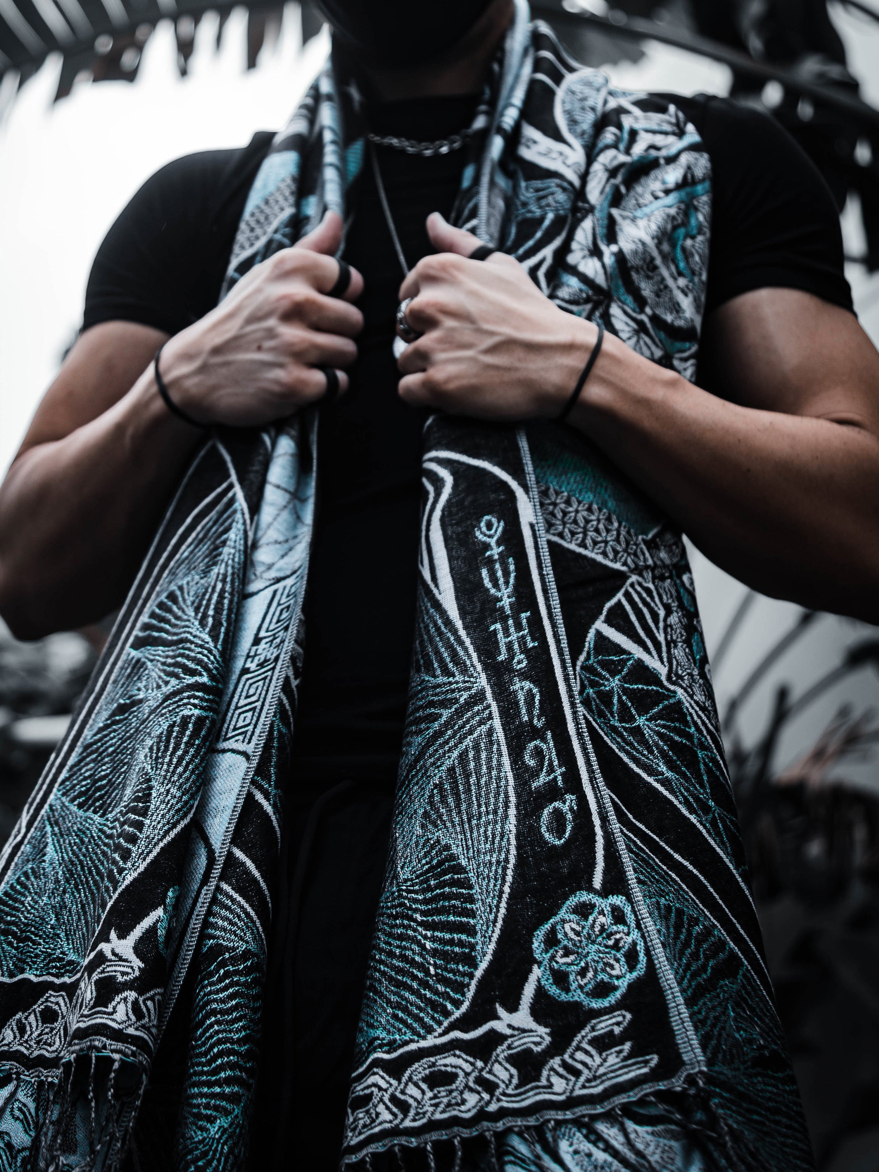 RESTOCKED ✦ HARMONY HEALS • UV REACTIVE TEAL • Festival Shawl/Scarf Shawl