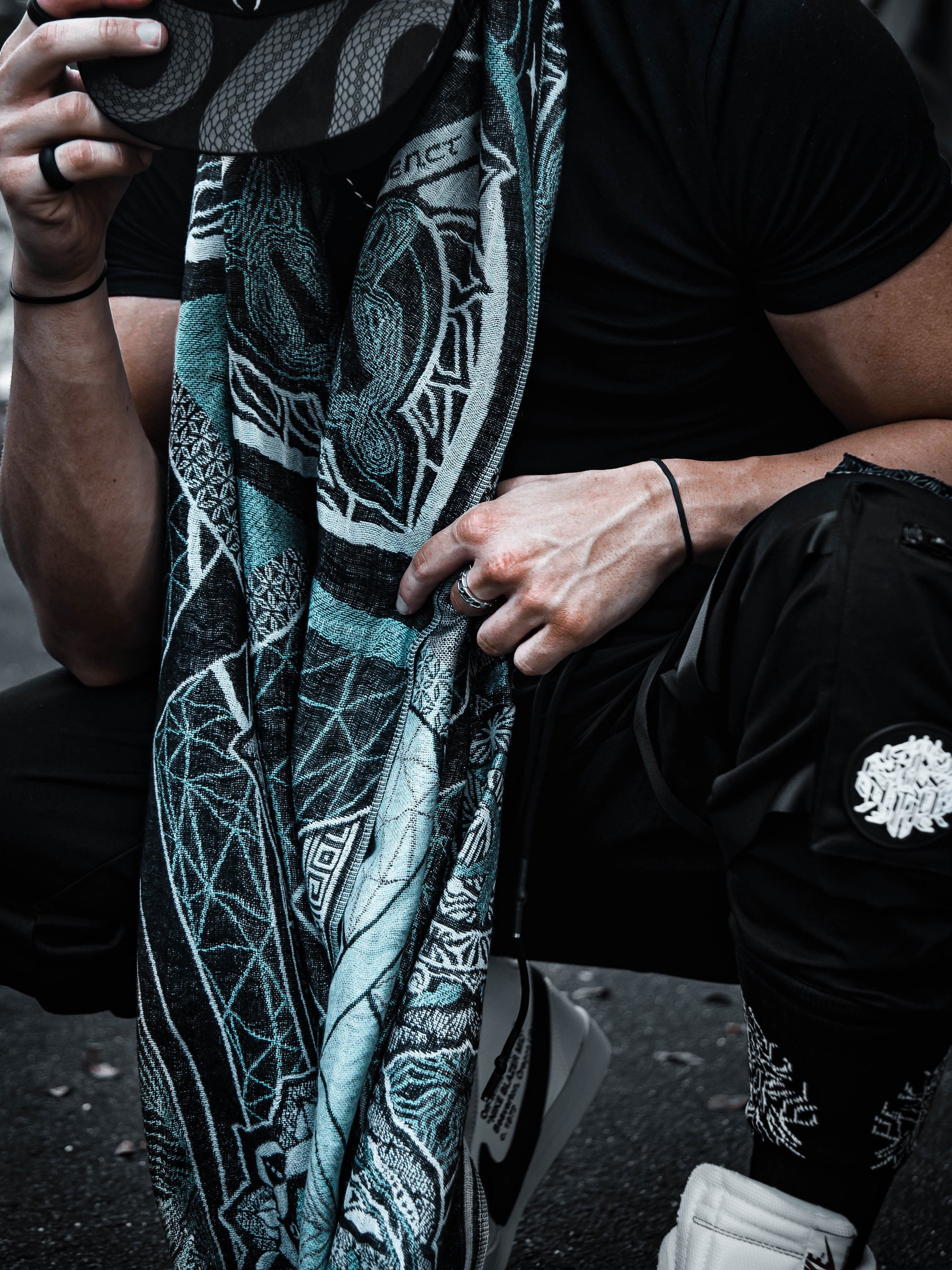 RESTOCKED ✦ HARMONY HEALS • UV REACTIVE TEAL • Festival Shawl/Scarf Shawl