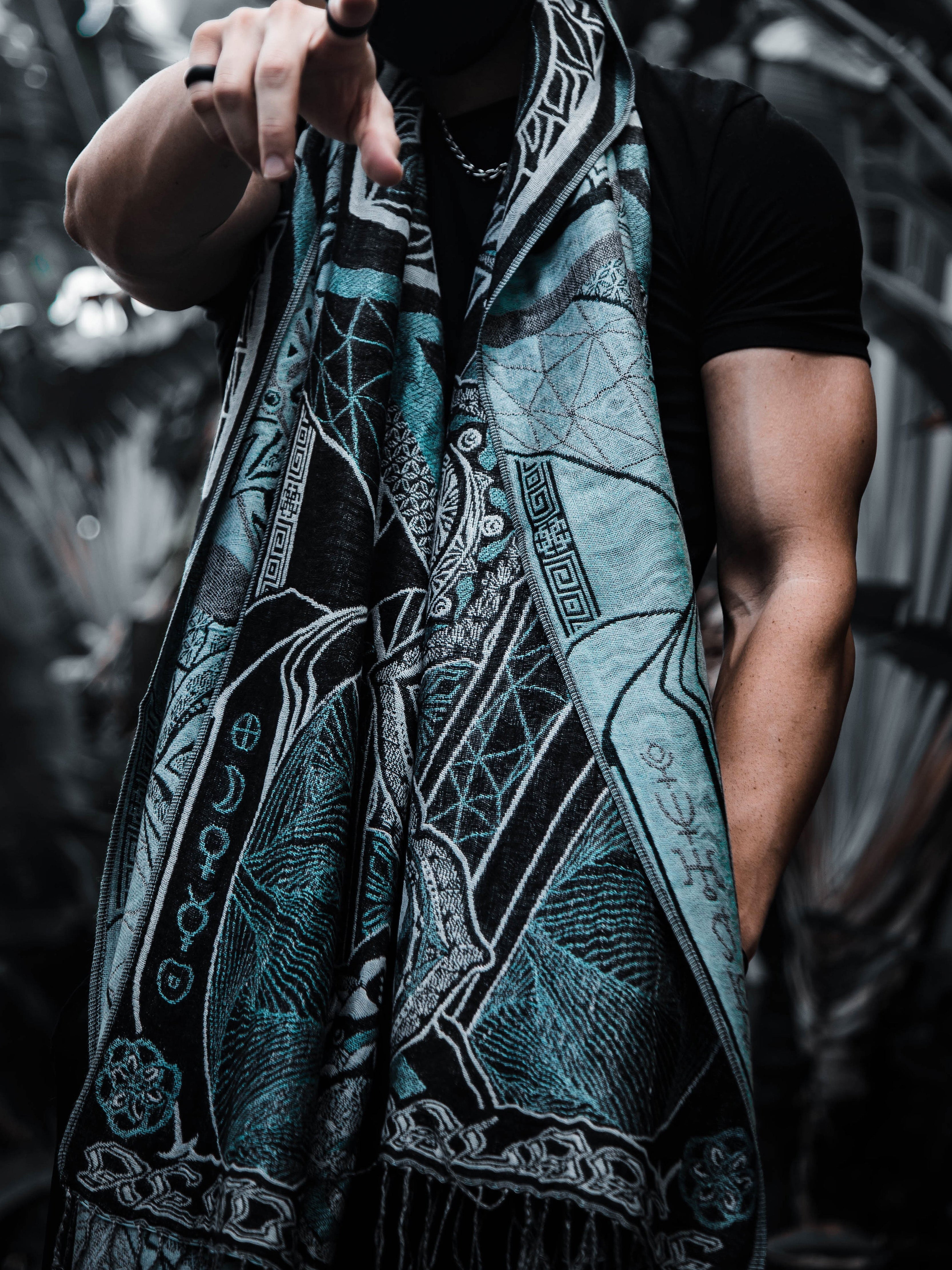 RESTOCKED ✦ HARMONY HEALS • UV REACTIVE TEAL • Festival Shawl/Scarf Shawl