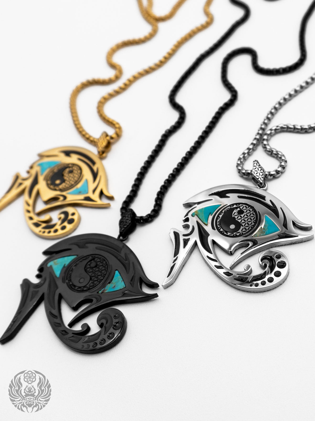 EYES OF BALANCE v3 ✦ REAL TURQUOISE SLAB ✦ Reversible Amulet 002 w/ Box Chain Jewelry