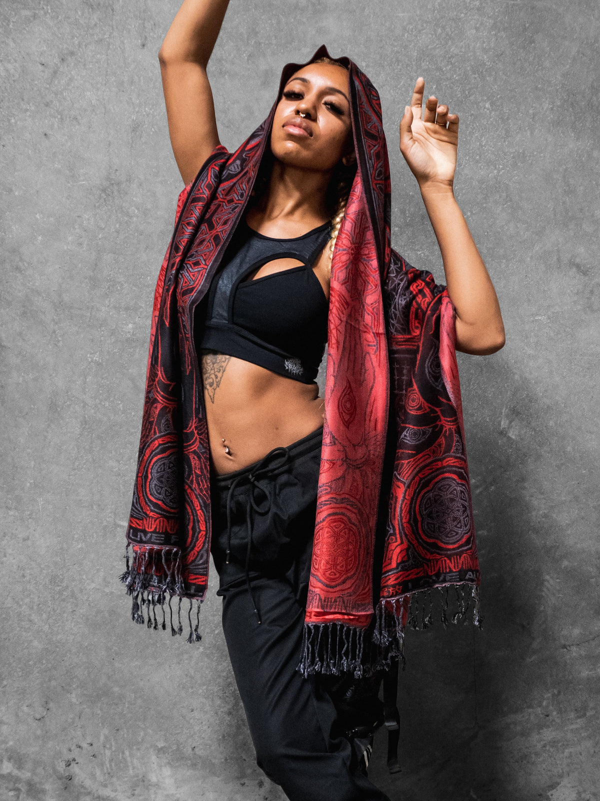 PROTECTED BY INTENT ✦ UV-Reactive Scarlet RED ✦ FESTIVAL SHAWL Shawls