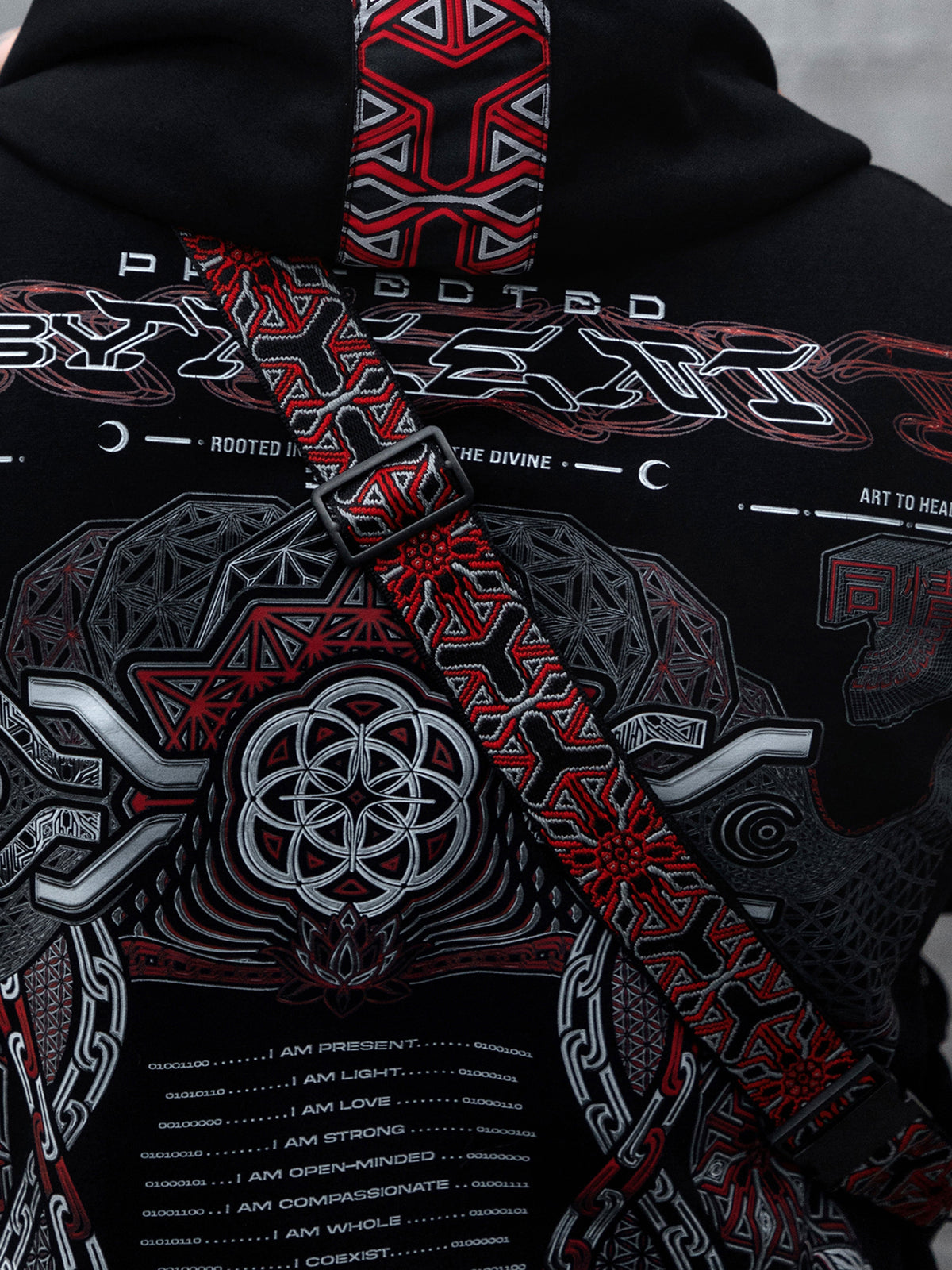 PROTECTED BY INTENT • Black/Red/Reflective Silver • Fanny Pack / Chest Bag Fanny Pack