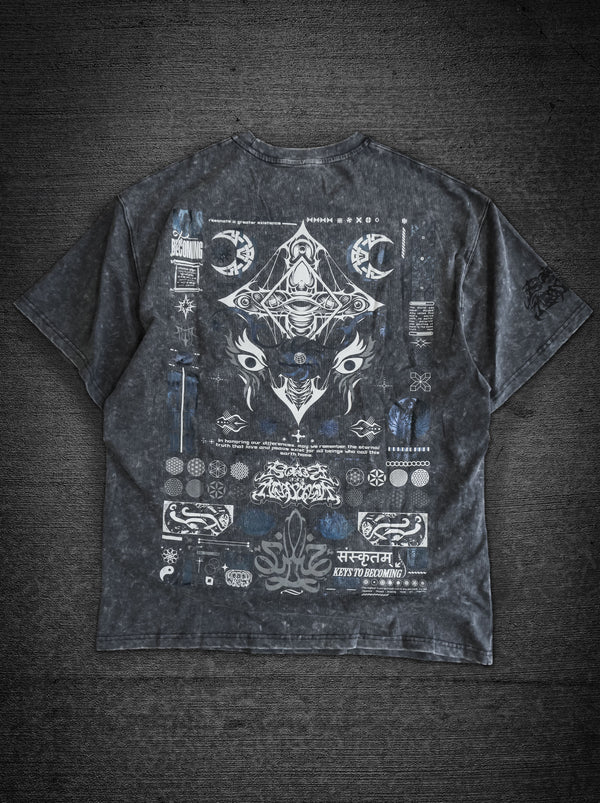 KEYS TO BECOMING ✦ Purple Iridescent + Reflective Ink ✦ Oversized Acidwash T-shirt T-Shirt