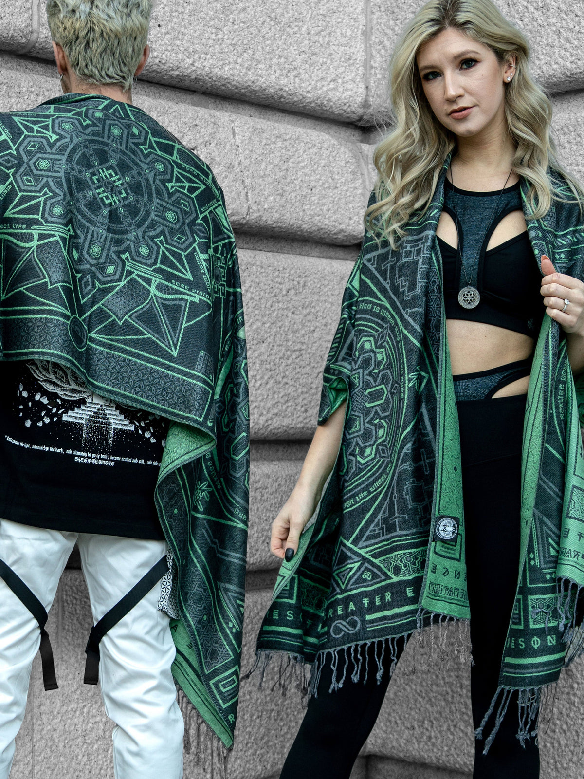 DHARMA V2 • Grey/Mint • AR Activated/UV Reactive • Festival Shawl/Scarf Shawls
