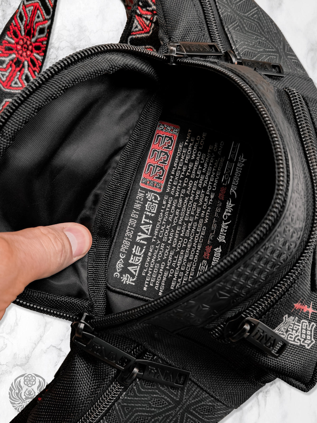 COMING SOON • PROTECTED BY INTENT • Black/Red/Reflective Silver • Fanny Pack / Chest Bag Fanny Pack