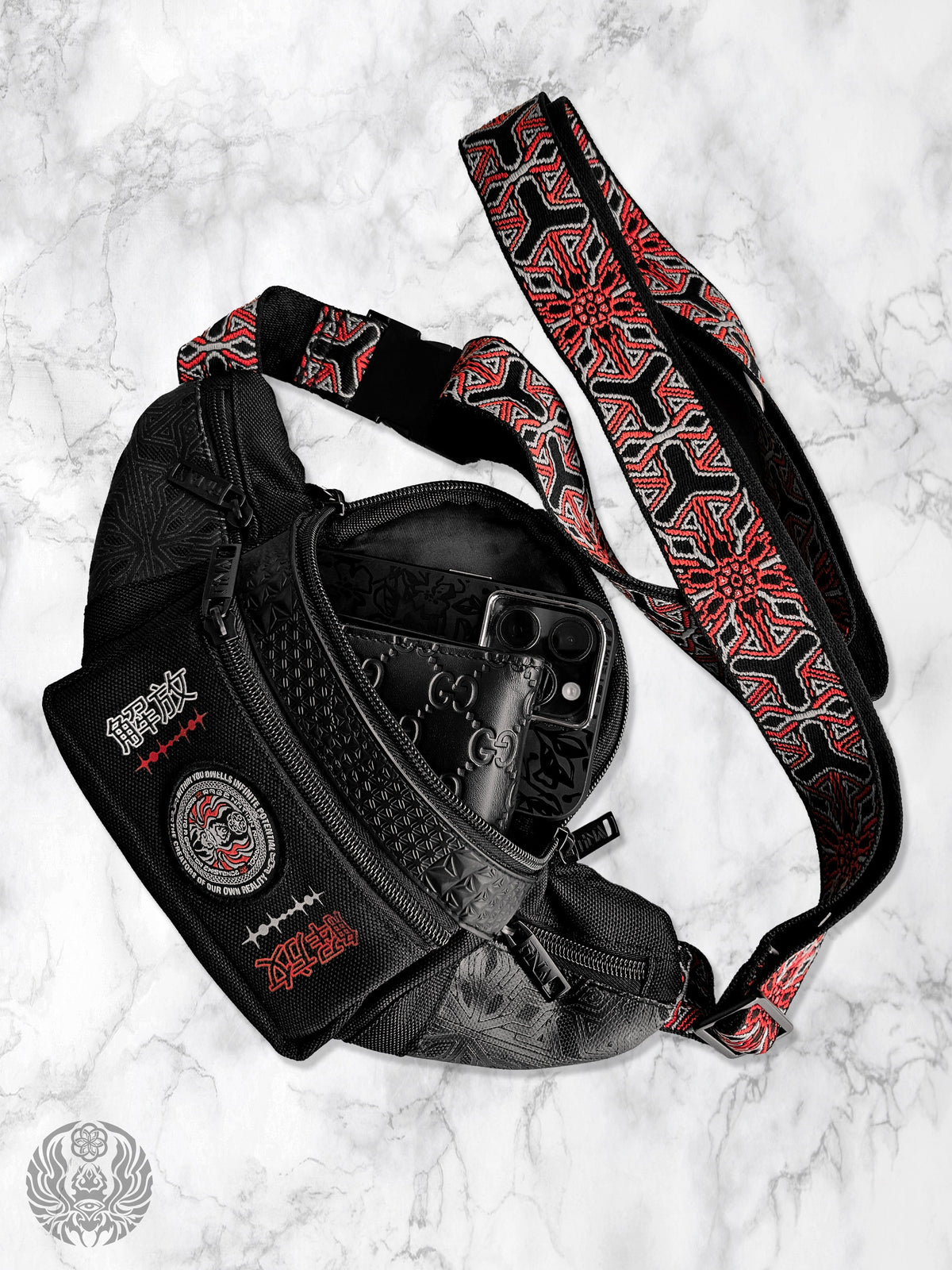 COMING SOON • PROTECTED BY INTENT • Black/Red/Reflective Silver • Fanny Pack / Chest Bag Fanny Pack