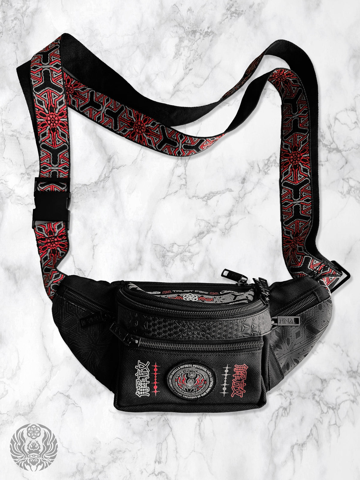 COMING SOON • PROTECTED BY INTENT • Black/Red/Reflective Silver • Fanny Pack / Chest Bag Fanny Pack