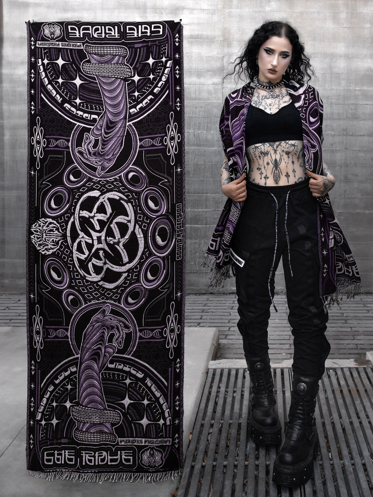 NEW DROP ✦ THE RAVE ✦ Black/Purple Double-Layered Shawl Shawls