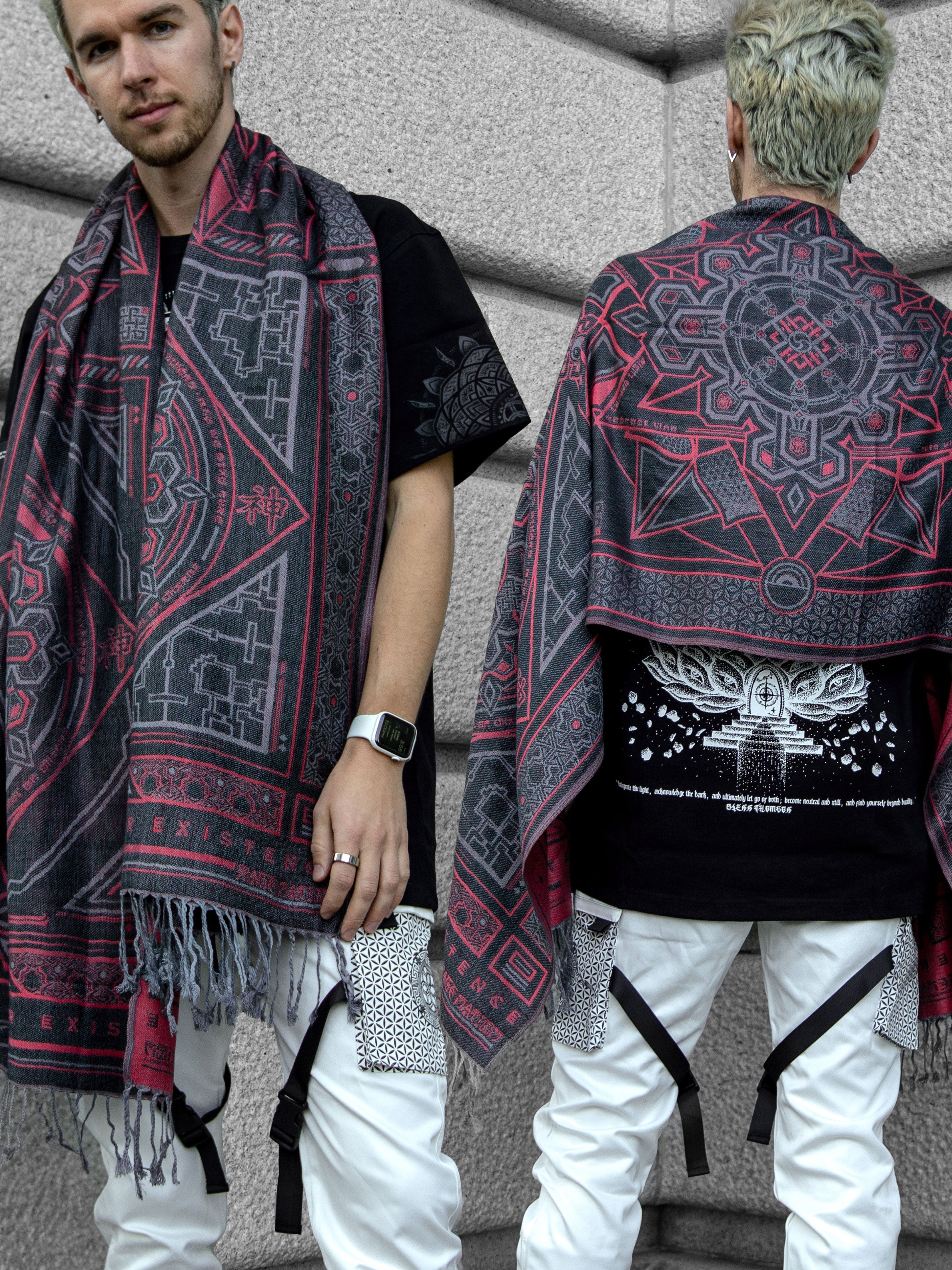 DHARMA V2 • Grey/Red • Festival Shawl/Scarf Shawls