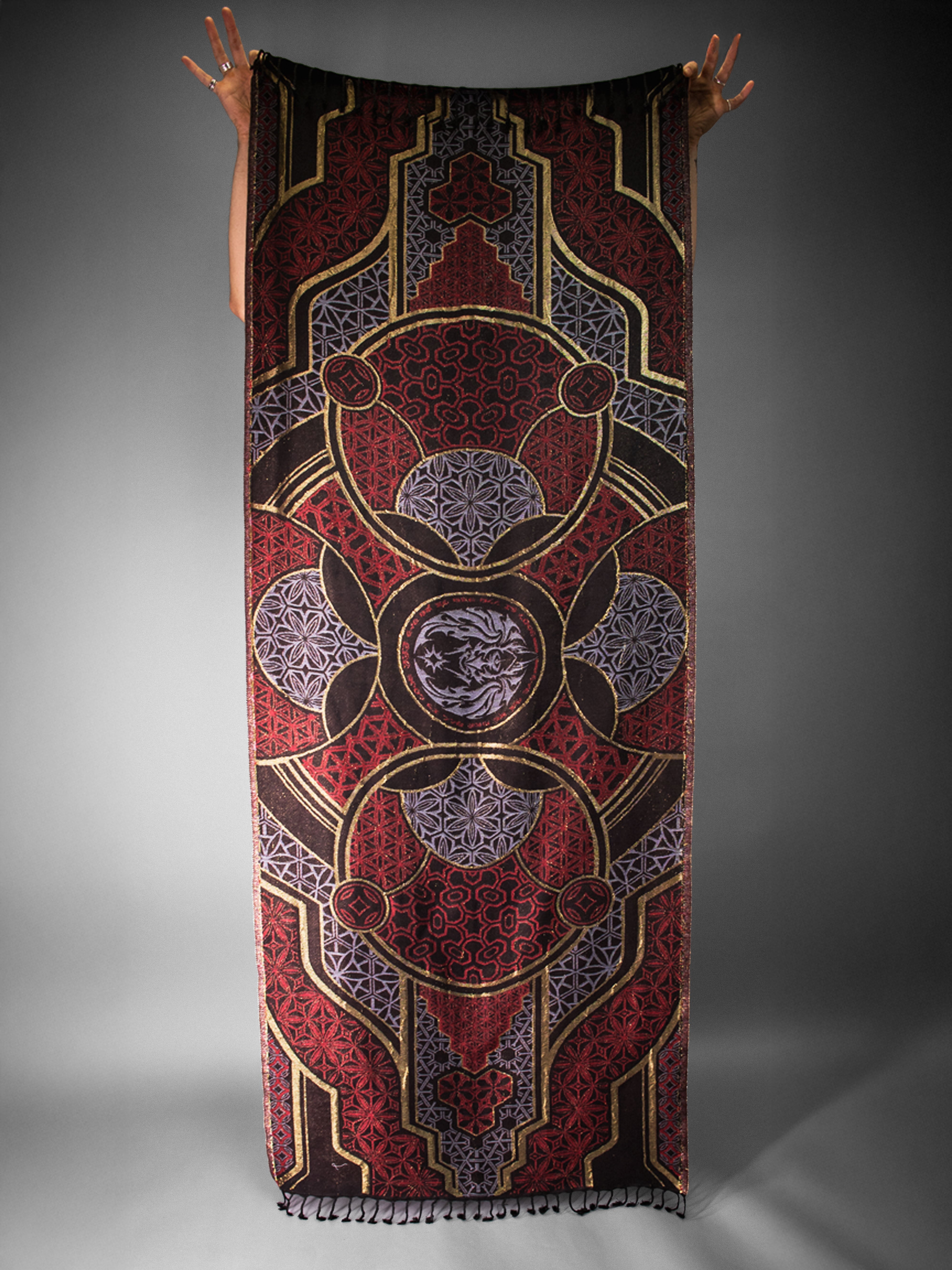 GEOMETRY OF BEING ✦ Metallic Crimson ✦ Festival Shawl Shawls