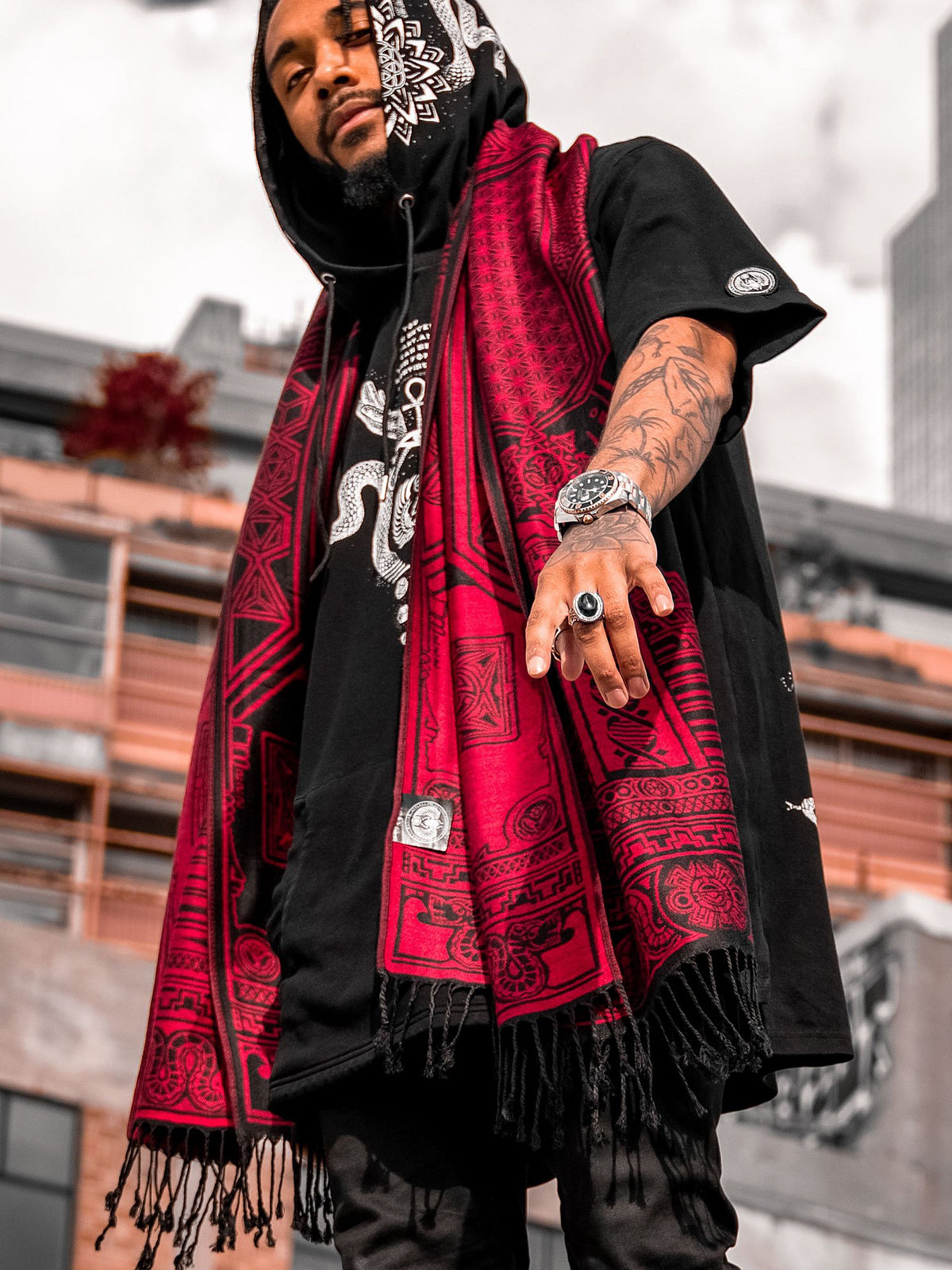 RESTOCKED ✦ TRANSCENDENCE • CRIMSON • GROKKO • Reversible Festival Shawl/Scarf Shawls