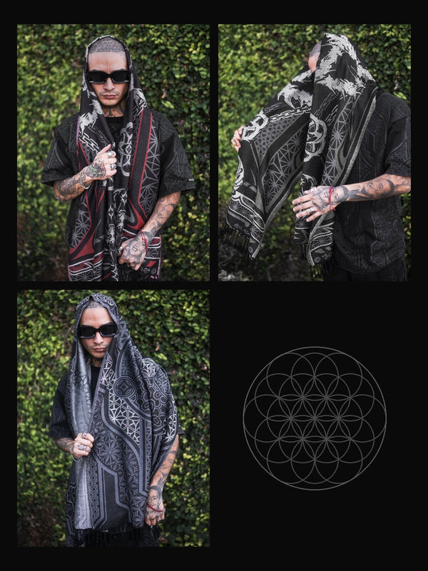 SEEDS OF LIGHT ✦ LIGHT + SHADOW ✦ Crimson + Inverted + GOB Dark Grey ✦ Festival Shawls Bundle
