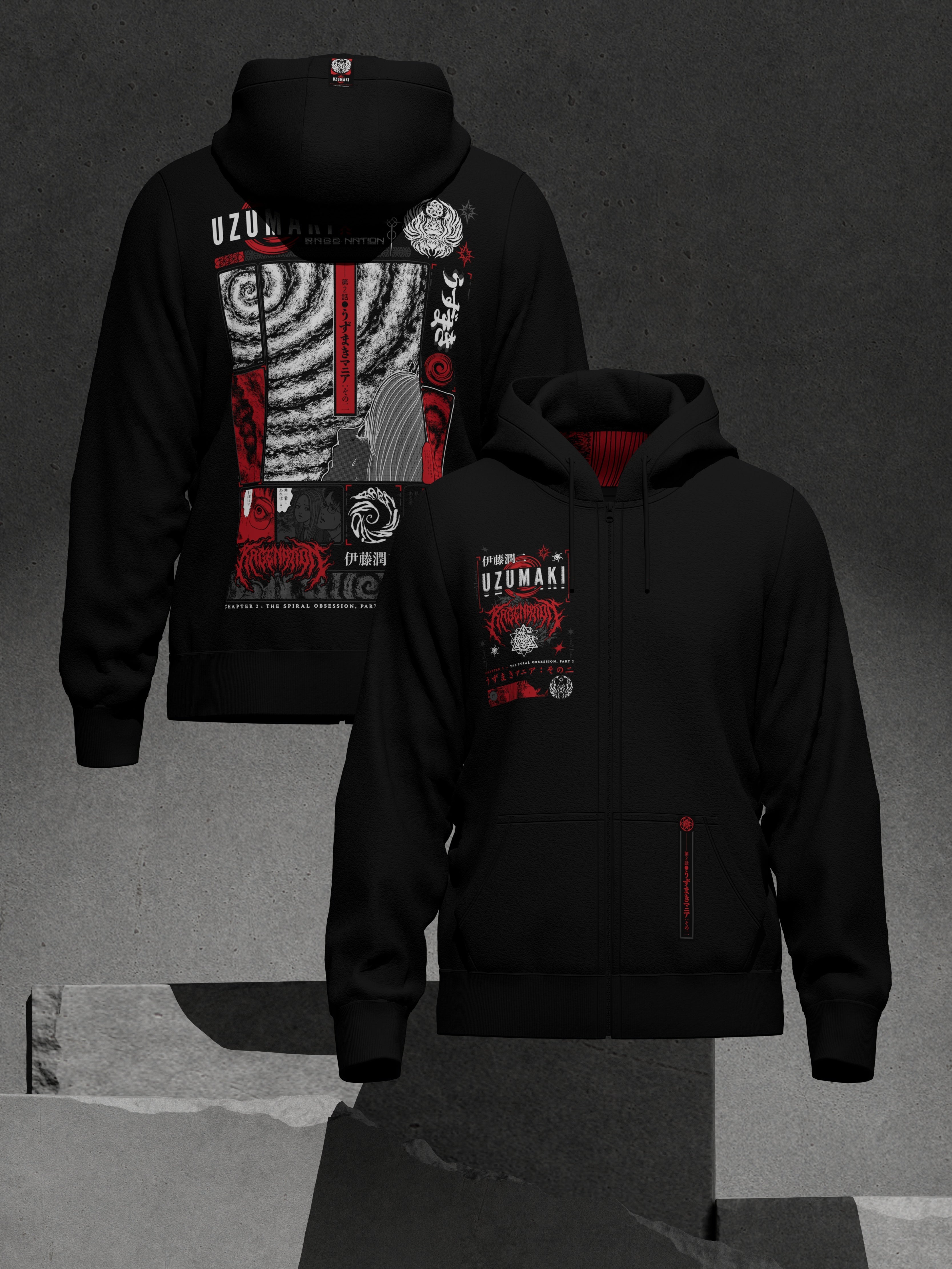 OFFICIAL UZUMAKI ✦ SPIRAL OBSESSION ✦ BLACK/RED ✦ Zip-up Hoodie Hoodie