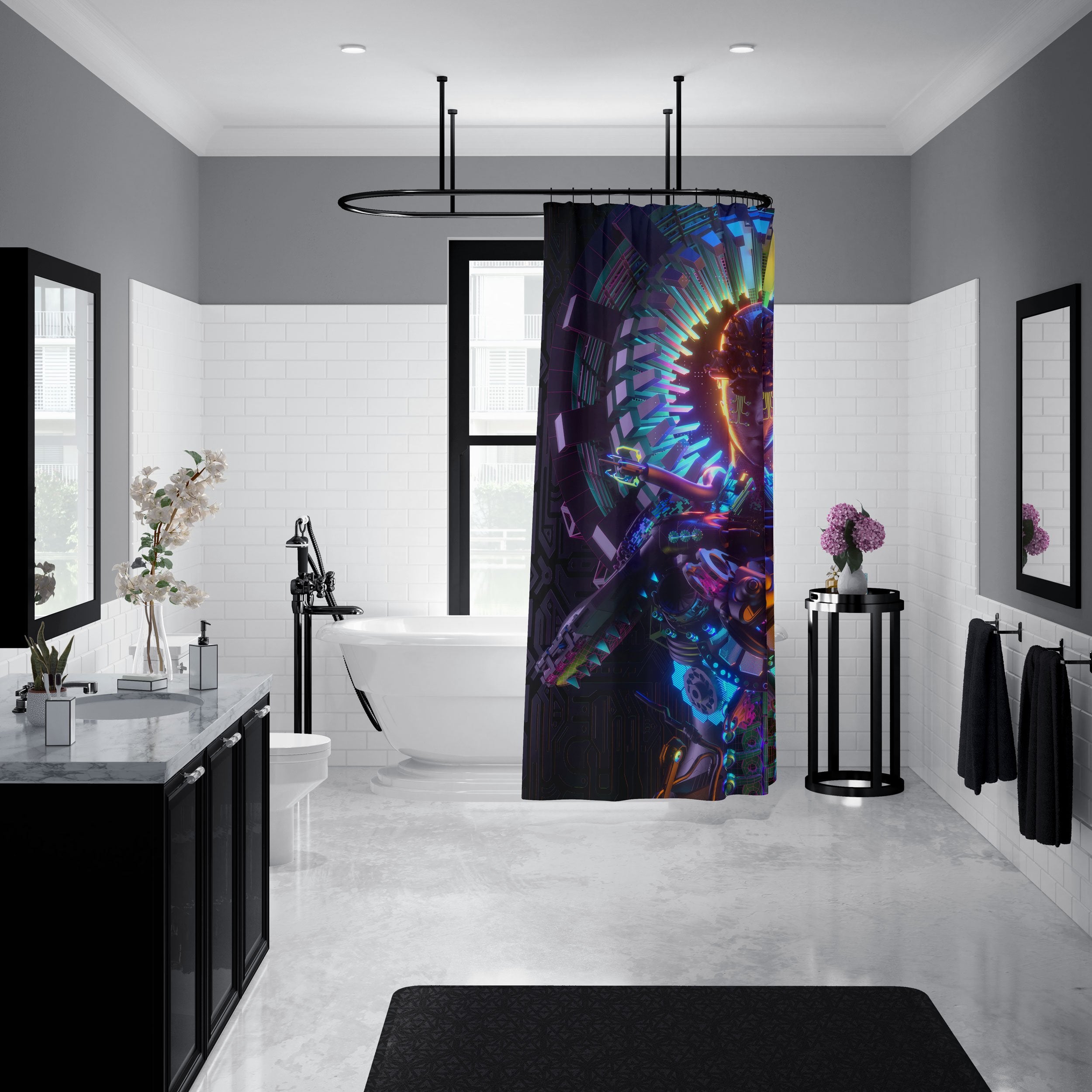 DEMIGLO • GLASS CRANE • Shower Curtain Shower Curtain