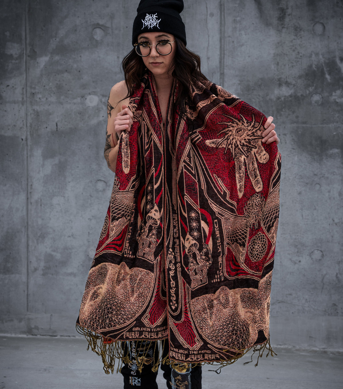 GOLDEN TEACHERS V2 • 𓍊𓋼𓍊 • CRIMSON • Festival Shawl/Scarf Shawl
