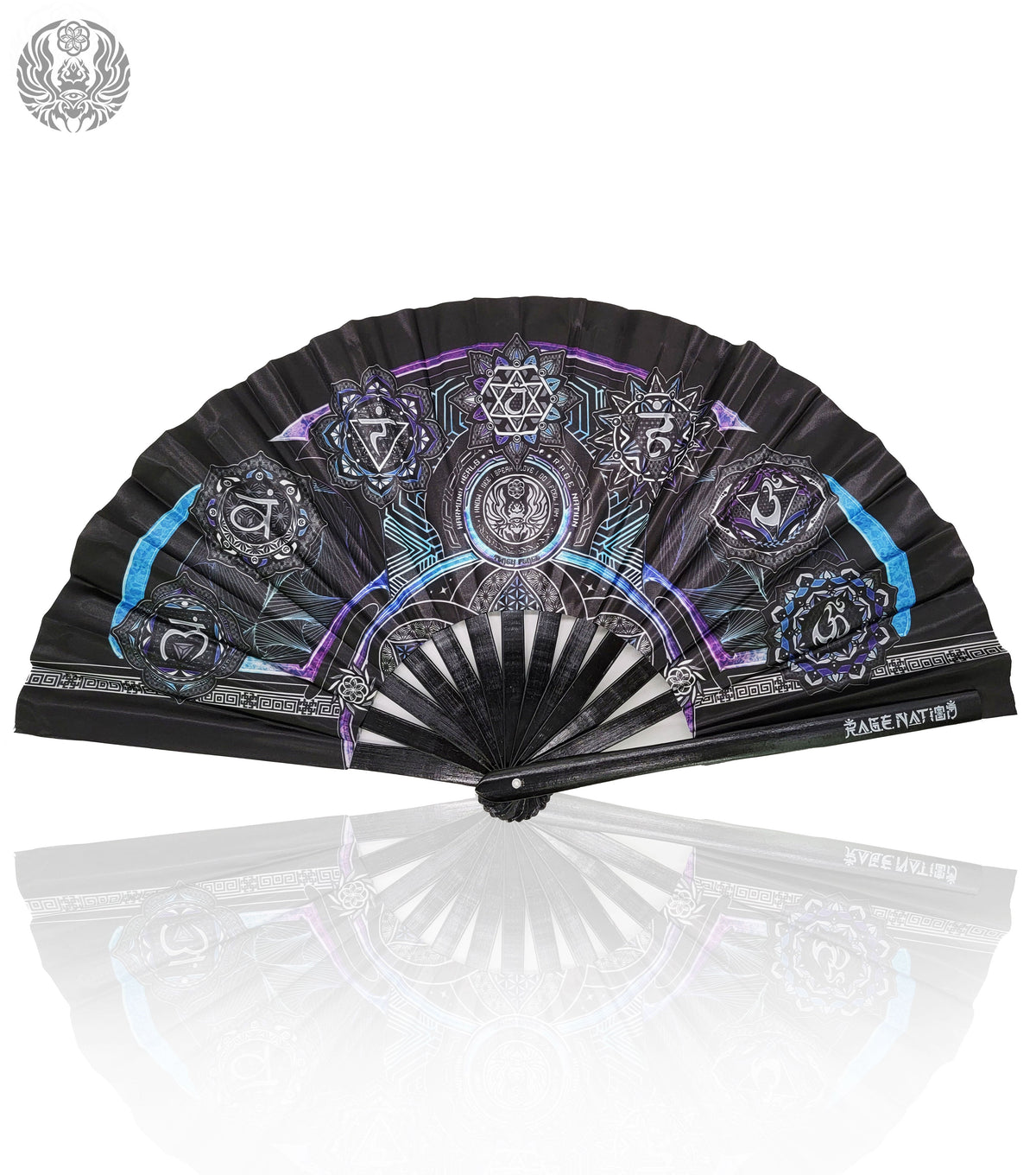 HARMONY HEALS • PURPLE/BLUE • Double-sided XL Bamboo Folding w/ Carrier Bag Fan Fan