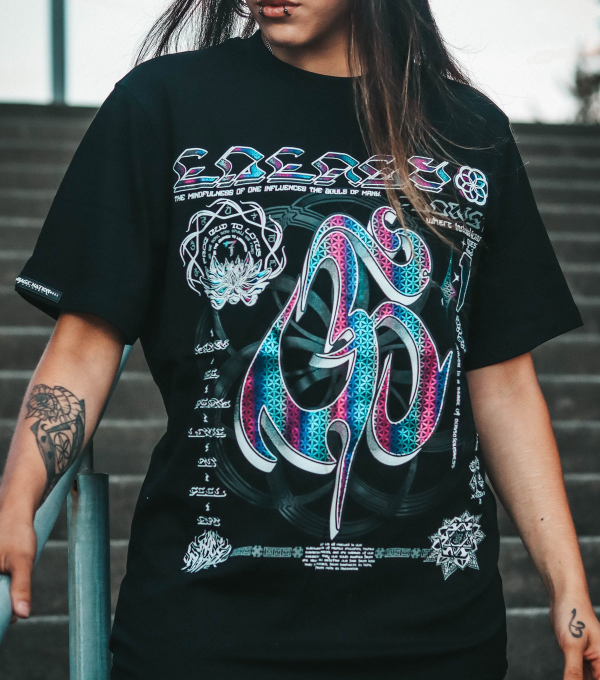 HARMONY HEALS • NEON GRADIENT • Luxury Fabric T-Shirt T-Shirt