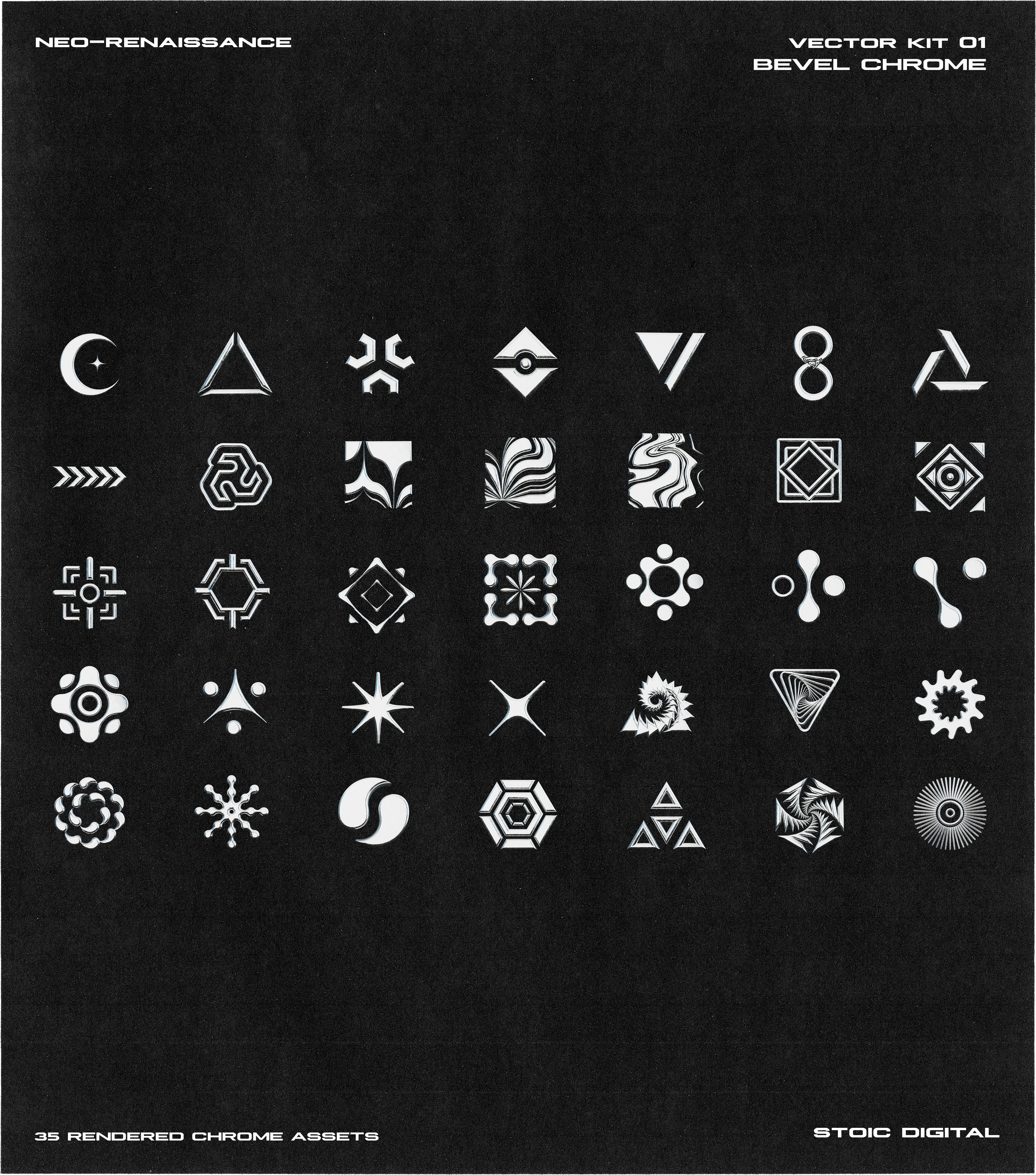 Neo Renaissance • Vector Asset Pack 01 Bevel Chrome • Stoic Digital