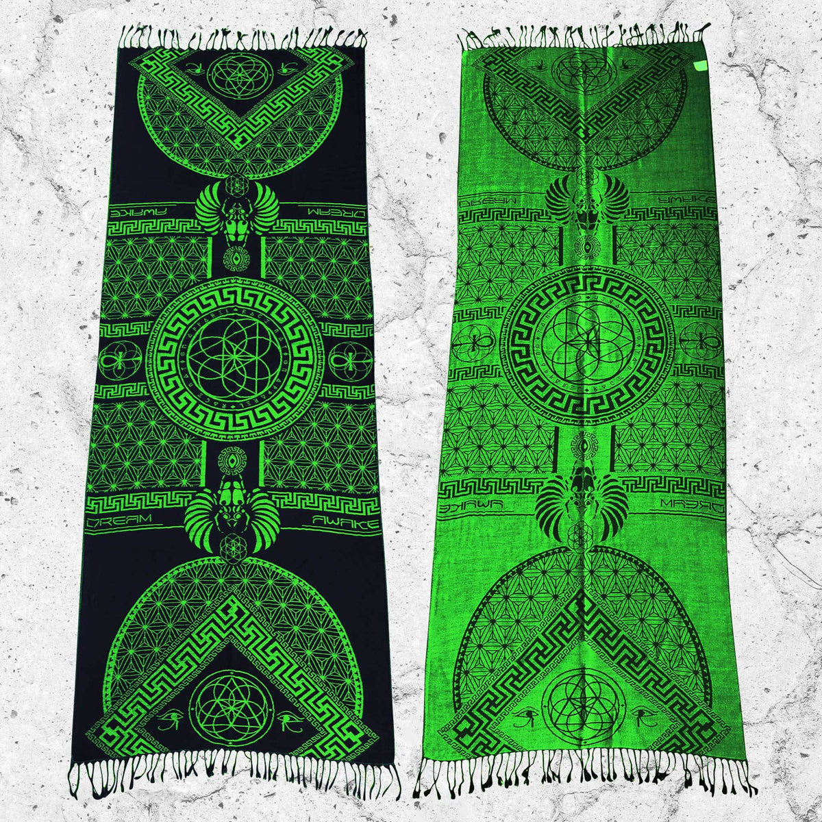 DREAM AWAKE • UV REACTIVE NEON GREEN • Reversible Festival Shawl/Scarf Shawls