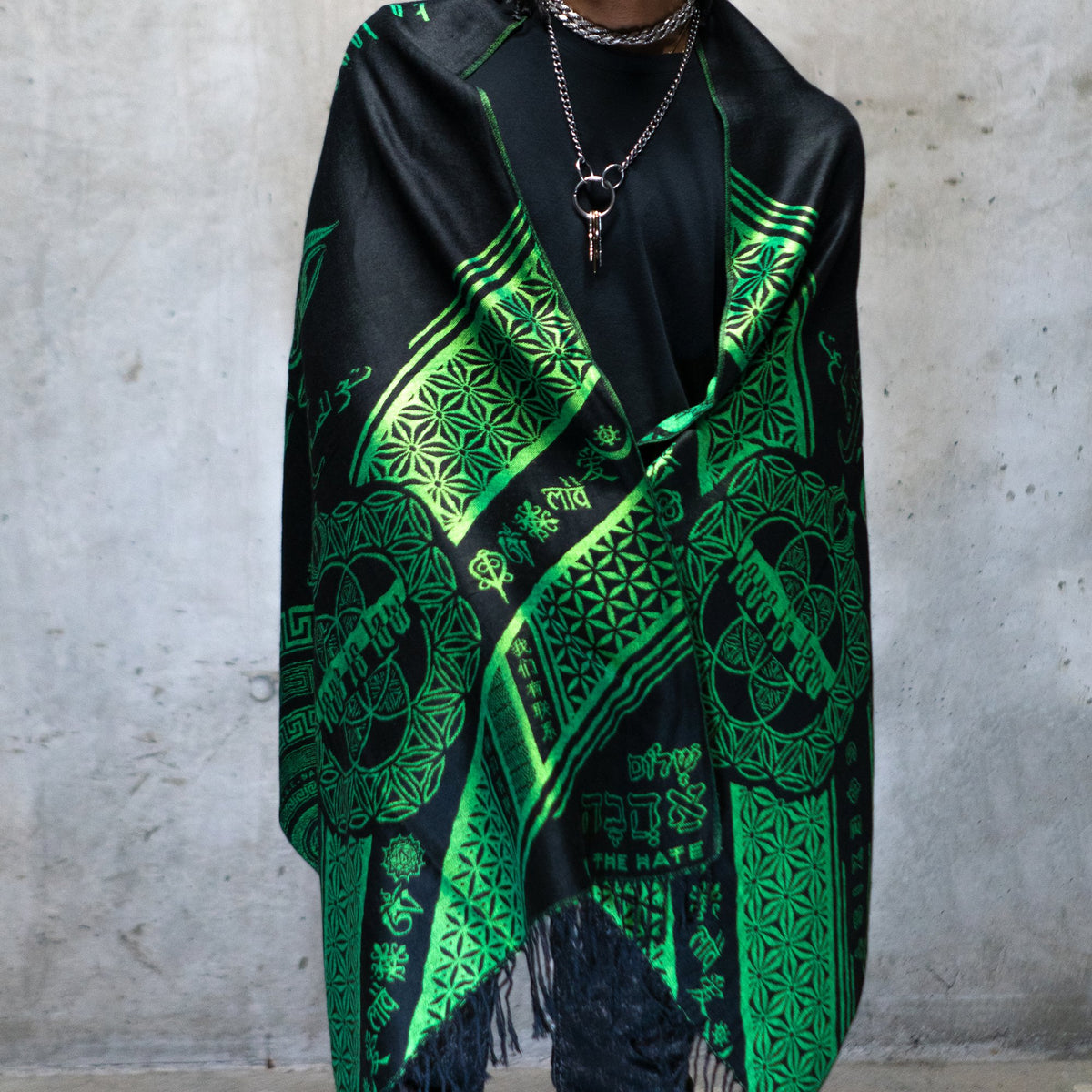 LOVE IS LAW • NUCLEAR GREEN • UV-Reactive Reversible Festival Shawl/Scarf Shawls