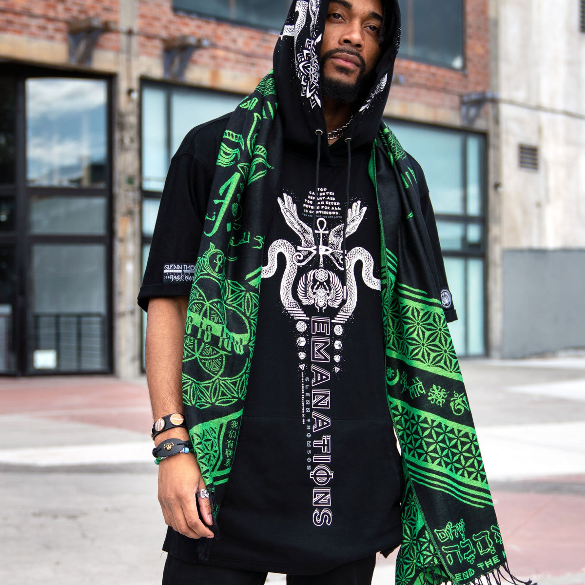 LOVE IS LAW • NUCLEAR GREEN • UV-Reactive Reversible Festival Shawl/Scarf Shawls