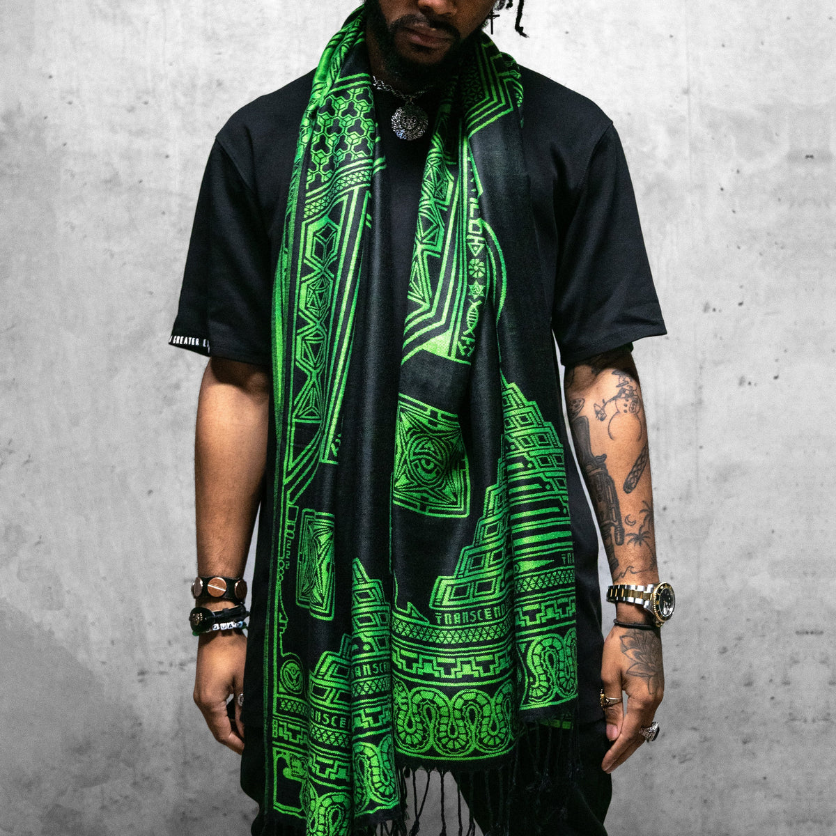 PRE-ORDER • TRANSCENDENCE • NUCLEAR GREEN • GROKKO • UV-Reactive Reversible Festival Shawl/Scarf Shawls