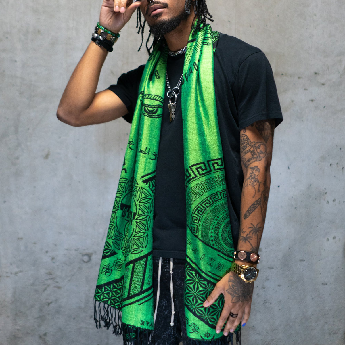 LOVE IS LAW • NUCLEAR GREEN • UV-Reactive Reversible Festival Shawl/Scarf Shawls