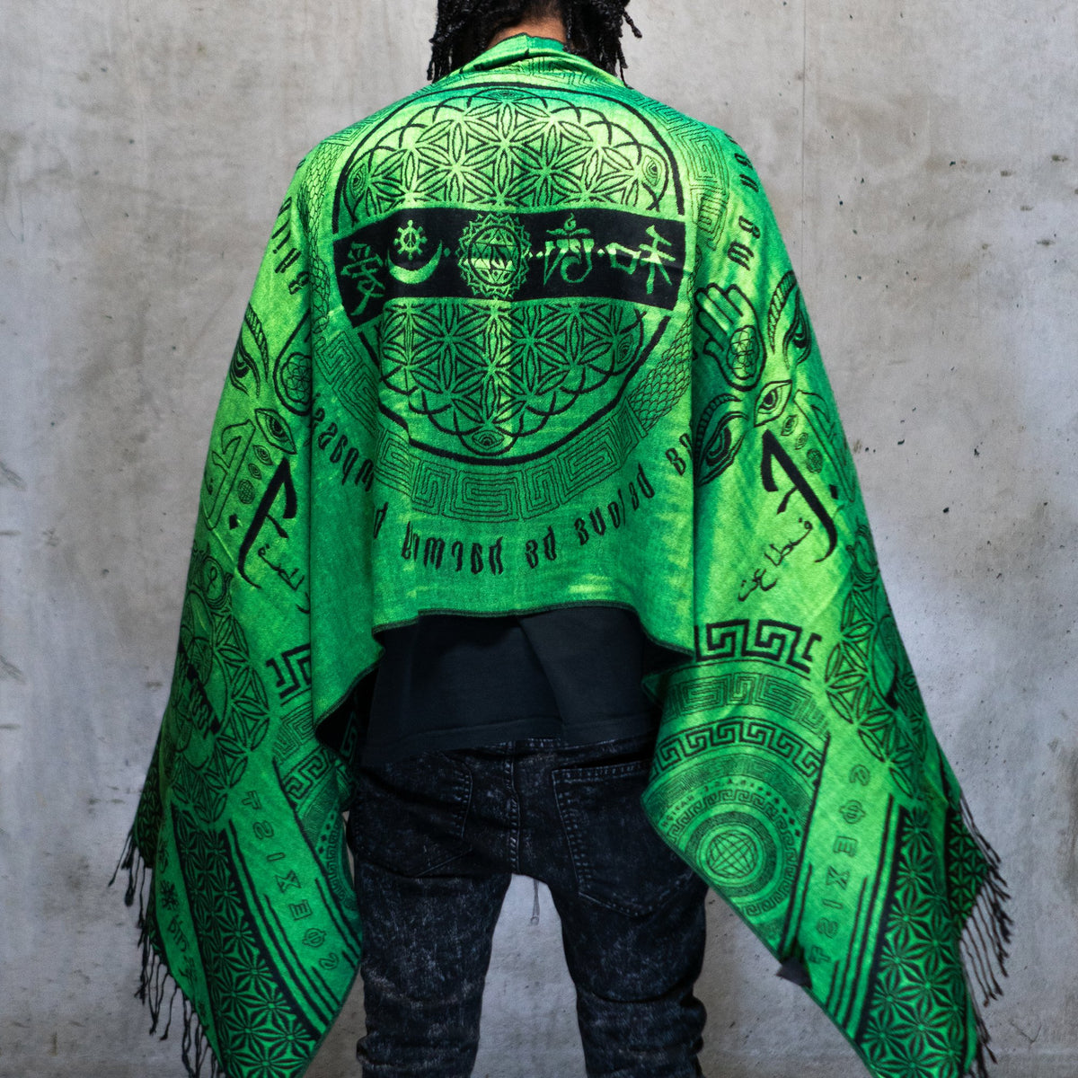LOVE IS LAW • NUCLEAR GREEN • UV-Reactive Reversible Festival Shawl/Scarf Shawls