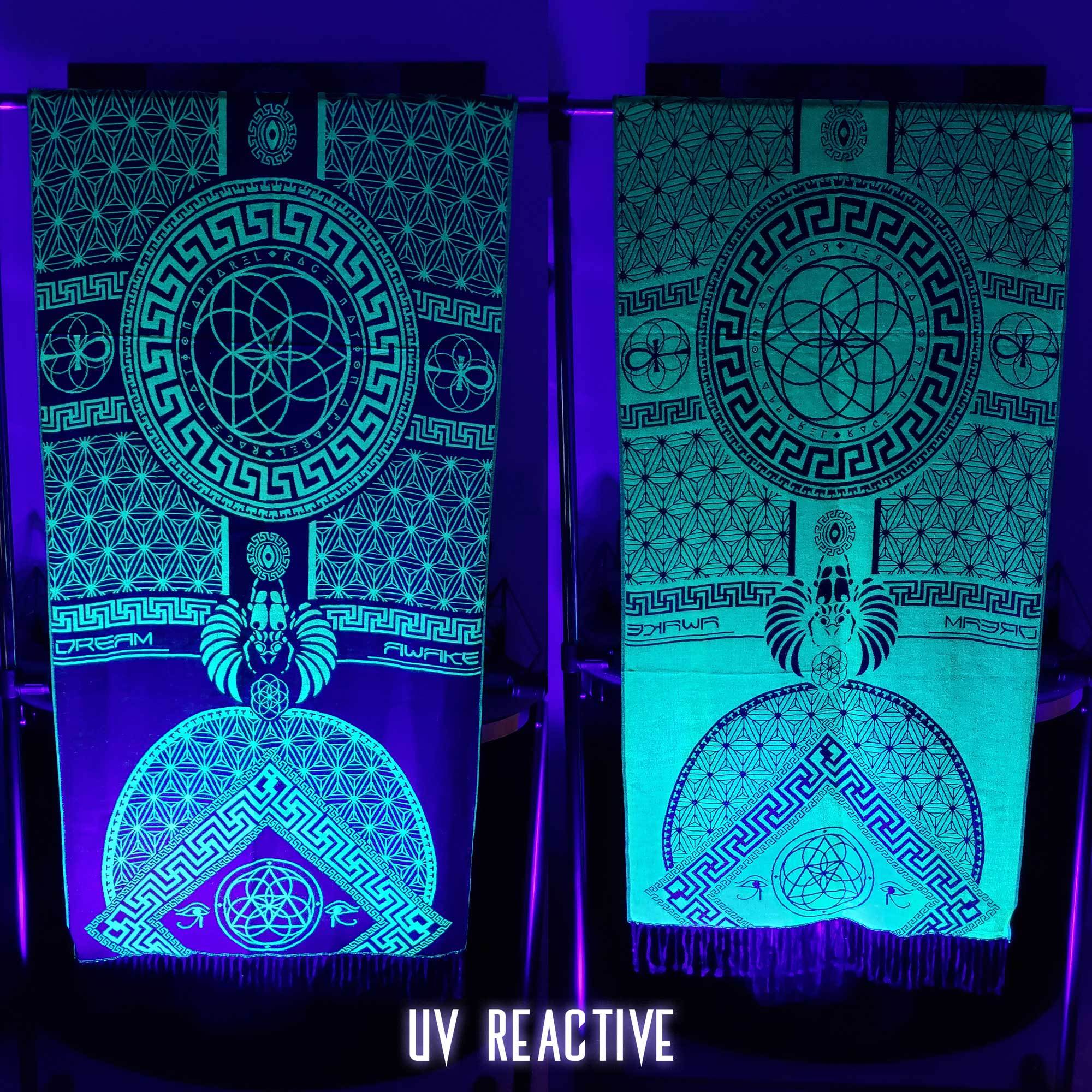 DREAM AWAKE • UV REACTIVE NEON GREEN • Reversible Festival Shawl/Scarf Shawls 