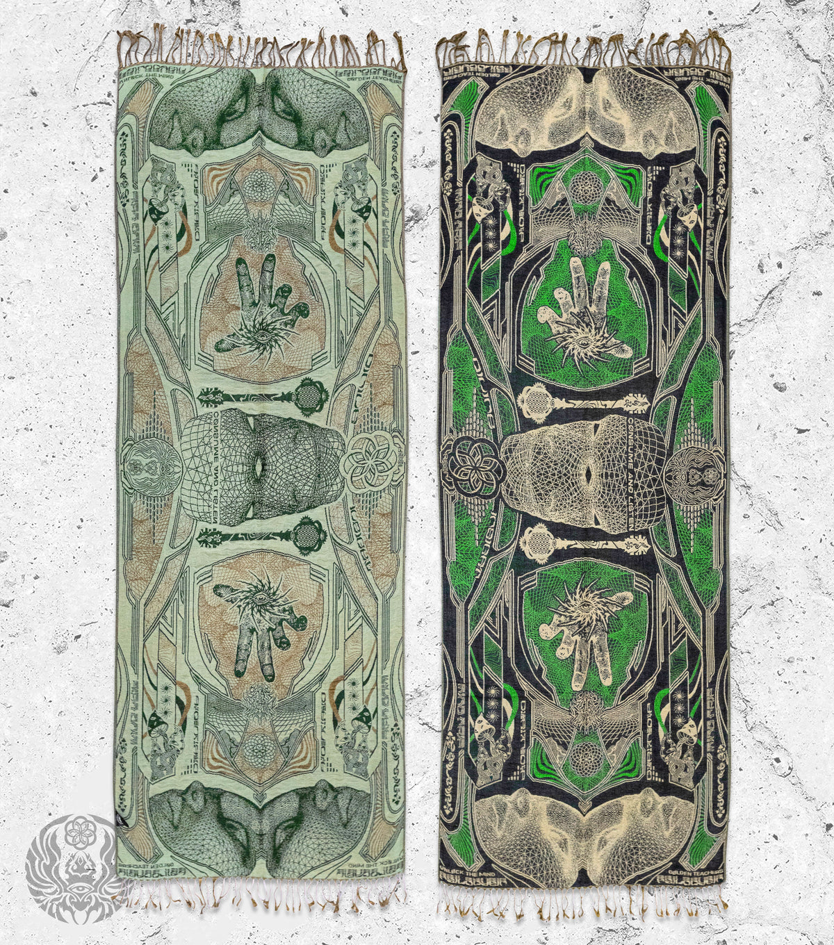 GOLDEN TEACHERS V2 • 𓍊𓋼𓍊 • UV GREEN/GOLD • Festival Shawl/Scarf Shawl