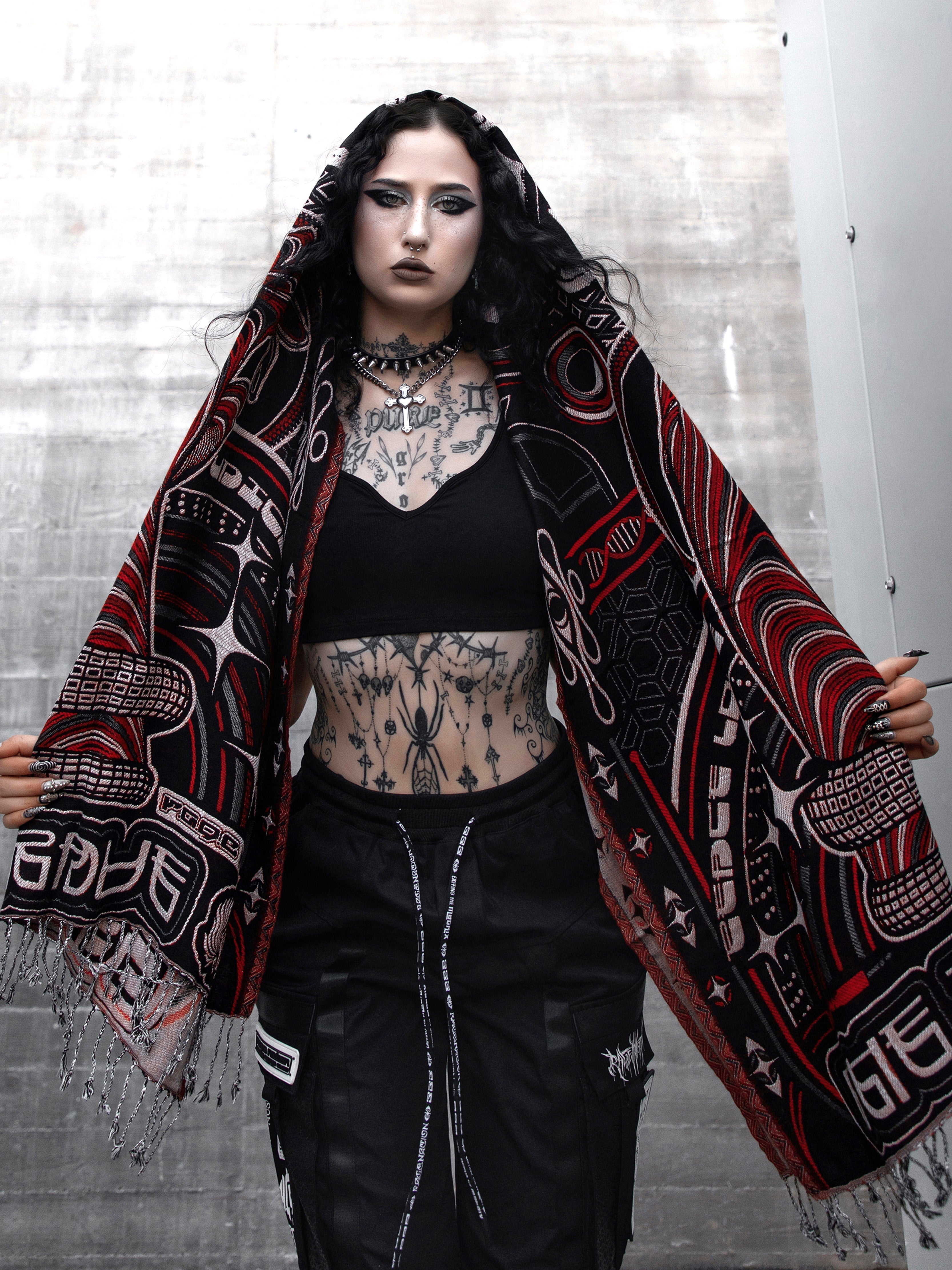 THE RAVE ✦ Black/Red Double-Layered Shawl Shawls 