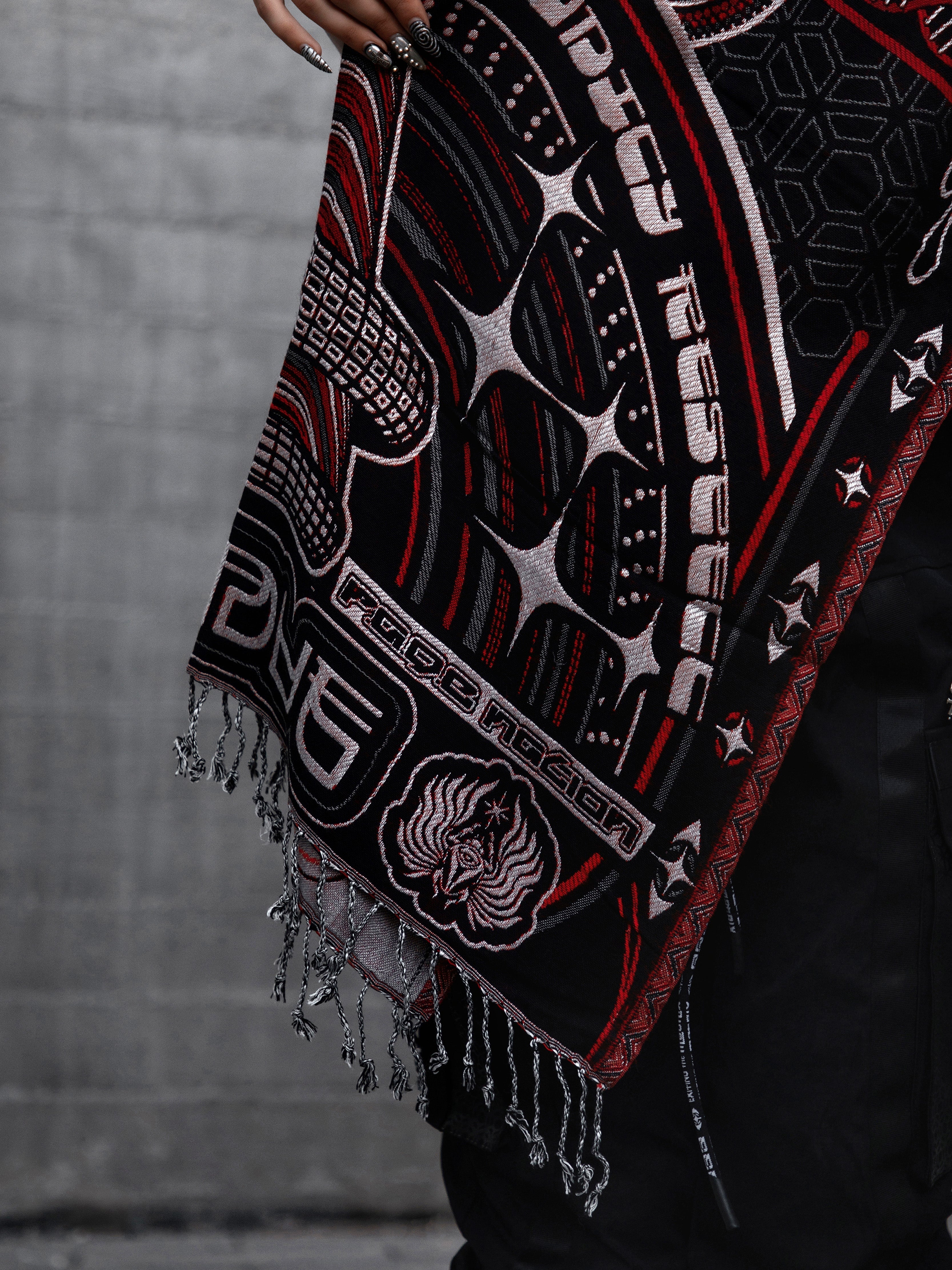 THE RAVE ✦ Black/Red Double-Layered Shawl Shawls 