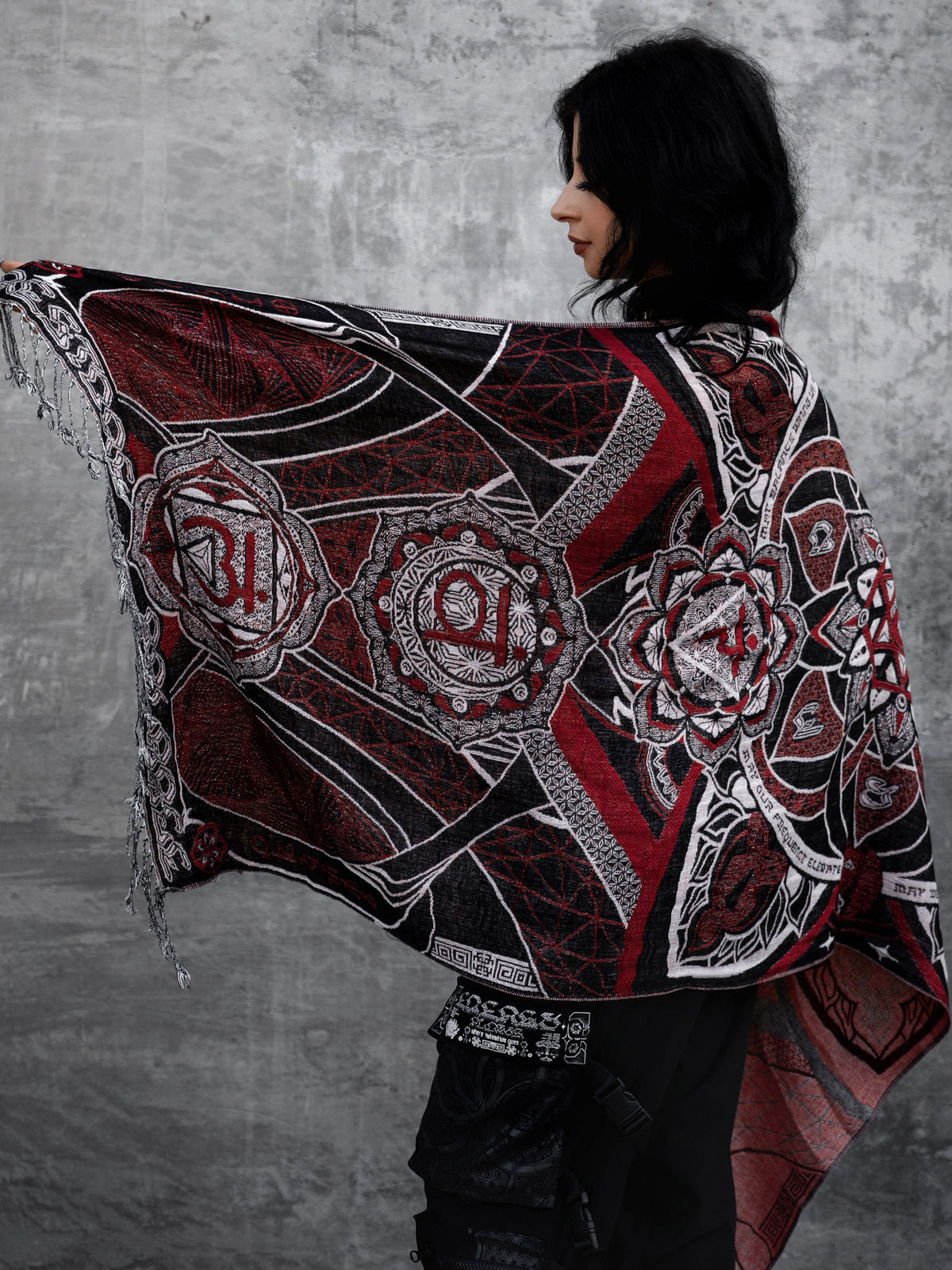 RESTOCKED ✦ HARMONY HEALS • UV REACTIVE RED • Festival Shawl/Scarf Shawl 