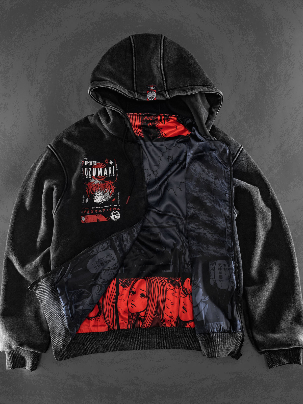 OFFICIAL UZUMAKI ✦ SPIRAL OBSESSION ✦ Acidwash Zip-up Hoodie Hoodie 