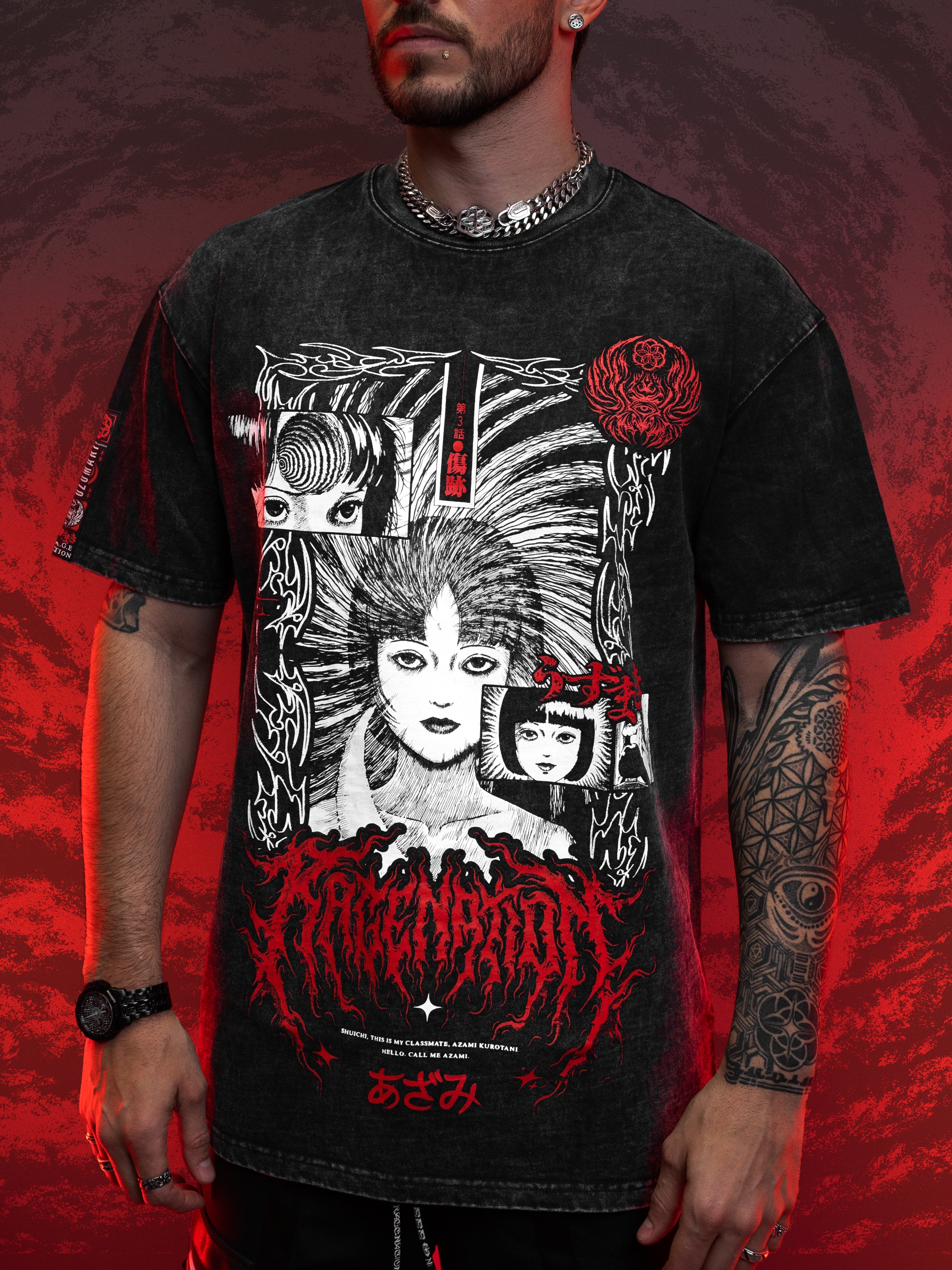 トップス Rare 00s Archive gauze fabric spiral tee OFFICIAL UZUMAKI ✦ AZAMI'S CURSE ✦ Acidwash Collectible Tee