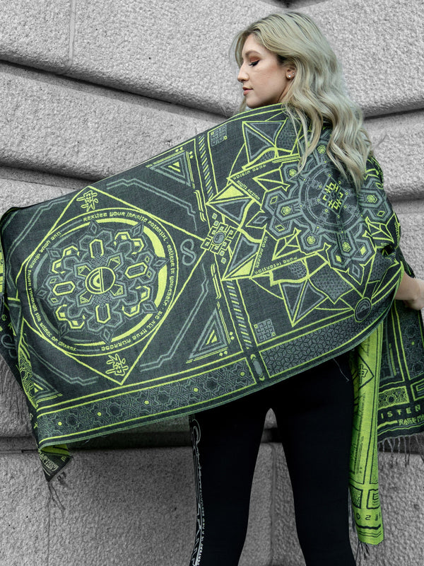 DHARMA V2 • Grey / Neon Yellow • UV REACTIVE • Festival Shawl/Scarf Shawls 