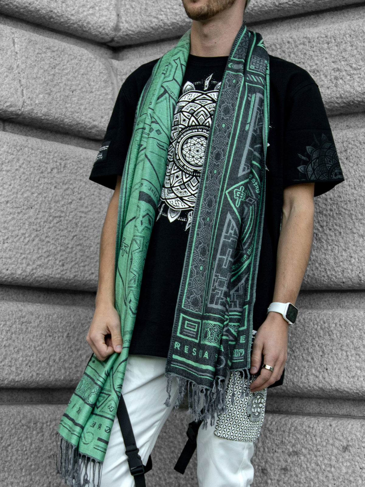 DHARMA V2 • Grey/Mint • AR Activated/UV Reactive • Festival Shawl/Scarf Shawls 