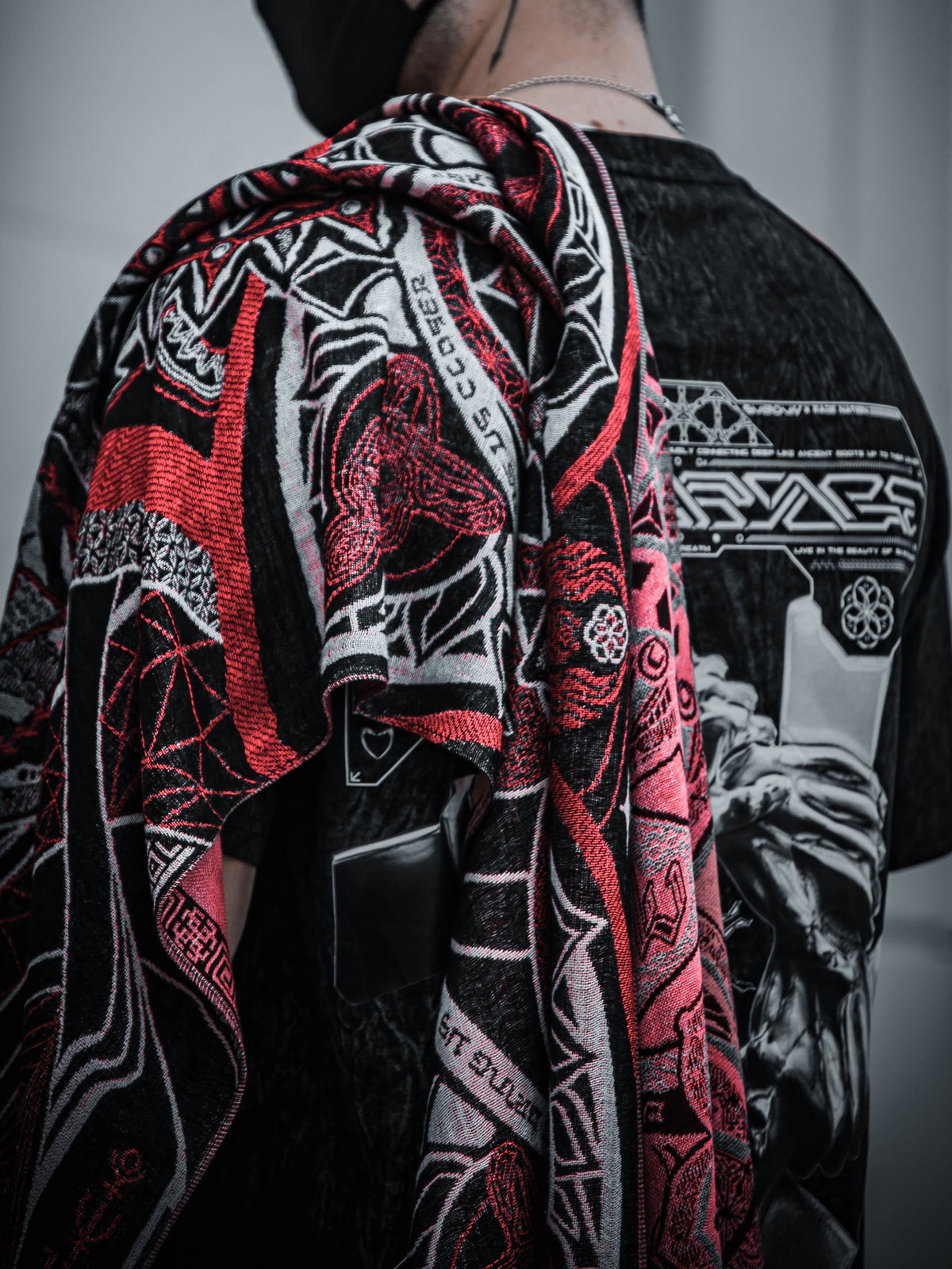 RESTOCKED ✦ HARMONY HEALS • UV REACTIVE RED • Festival Shawl/Scarf Shawl 