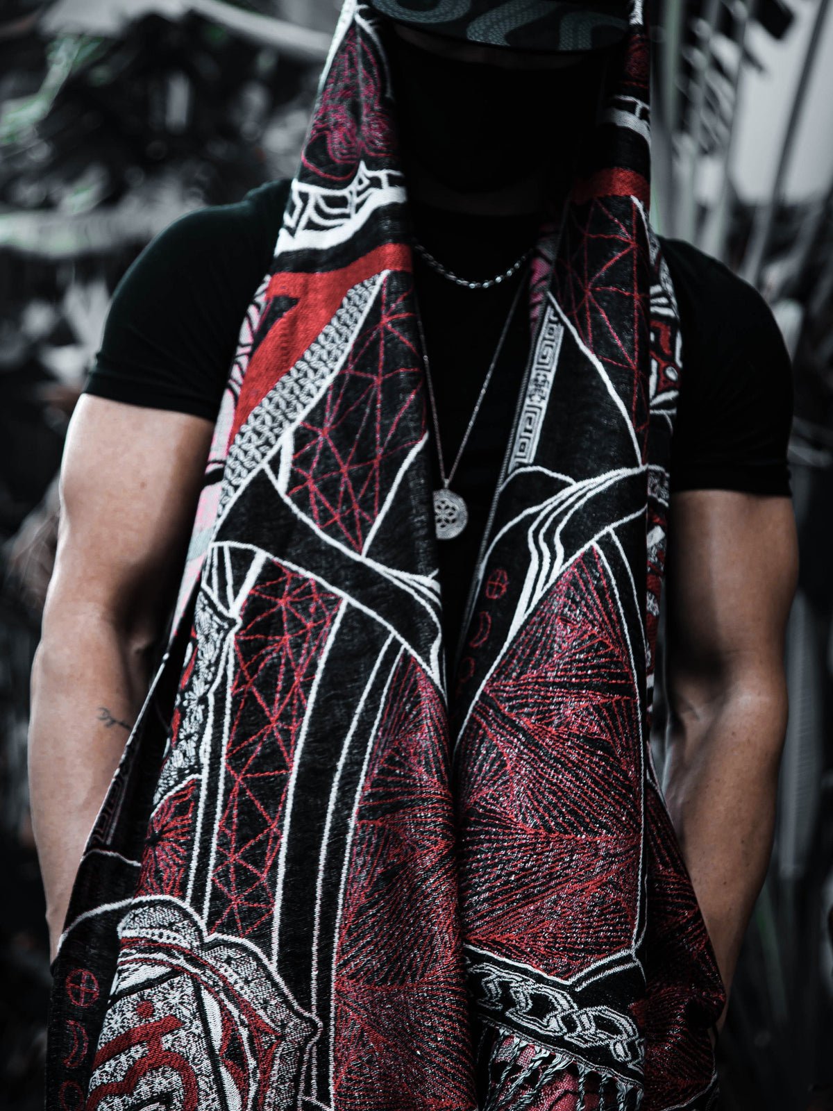 RESTOCKED ✦ HARMONY HEALS • UV REACTIVE RED • Festival Shawl/Scarf Shawl 