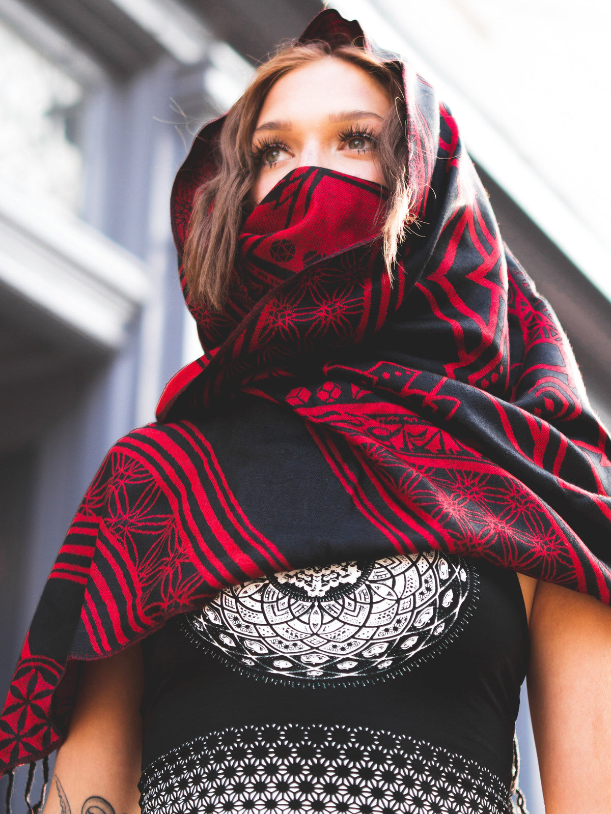 MANTRA • CRIMSON • Reversible Festival Shawl/Scarf Shawls 