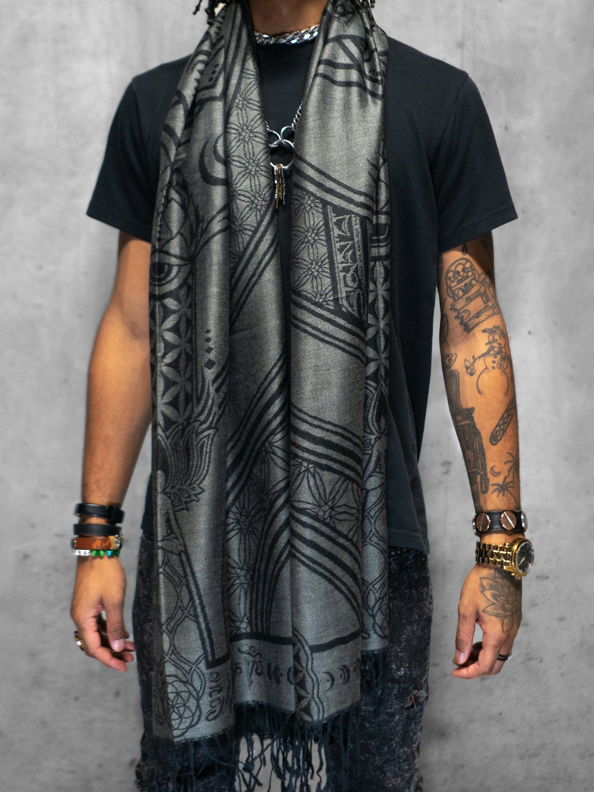 MANTRA • SMOKE • Reversible Festival Shawl/Scarf Shawls 