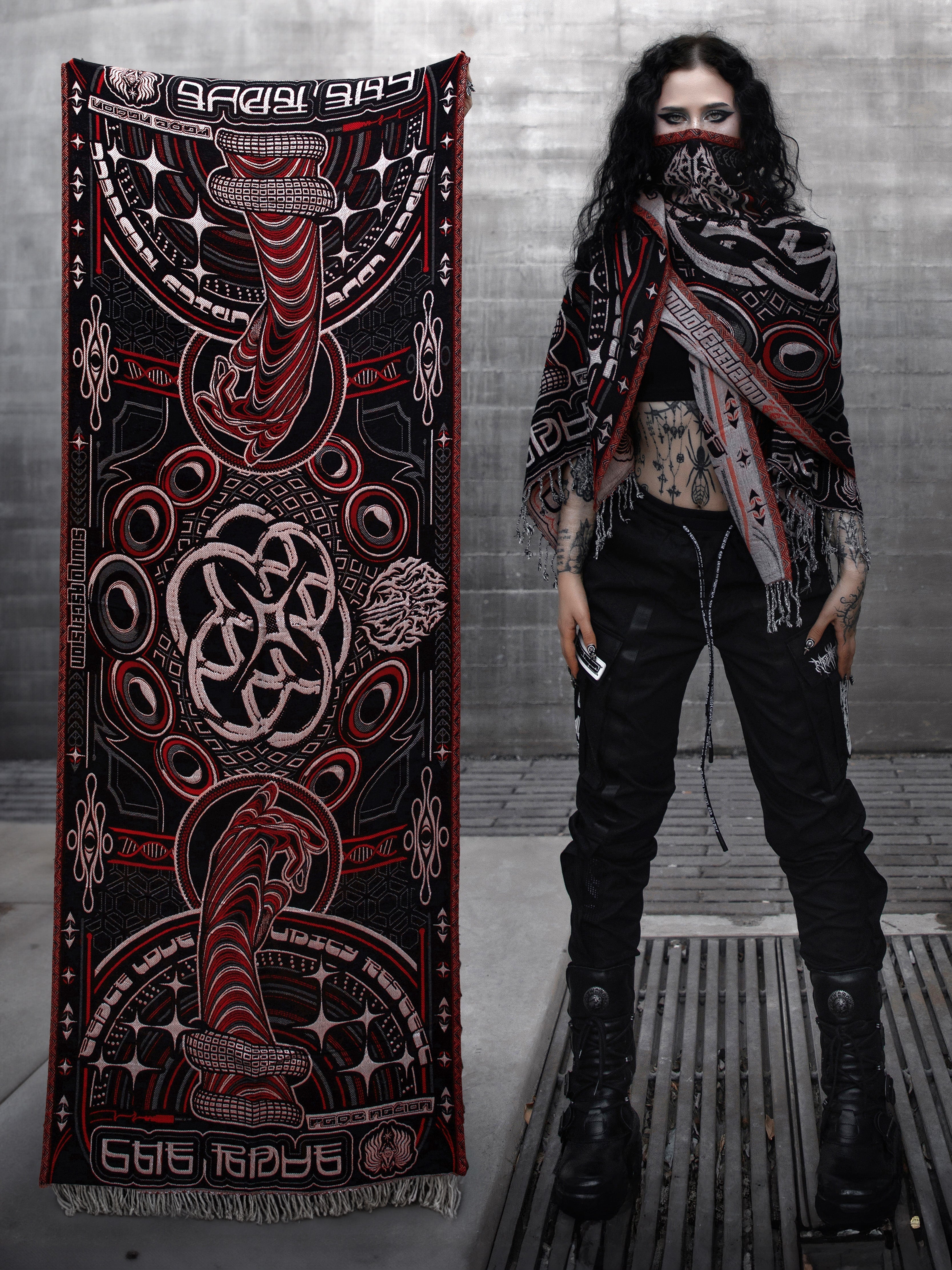 THE RAVE ✦ Black/Red Double-Layered Shawl Shawls 