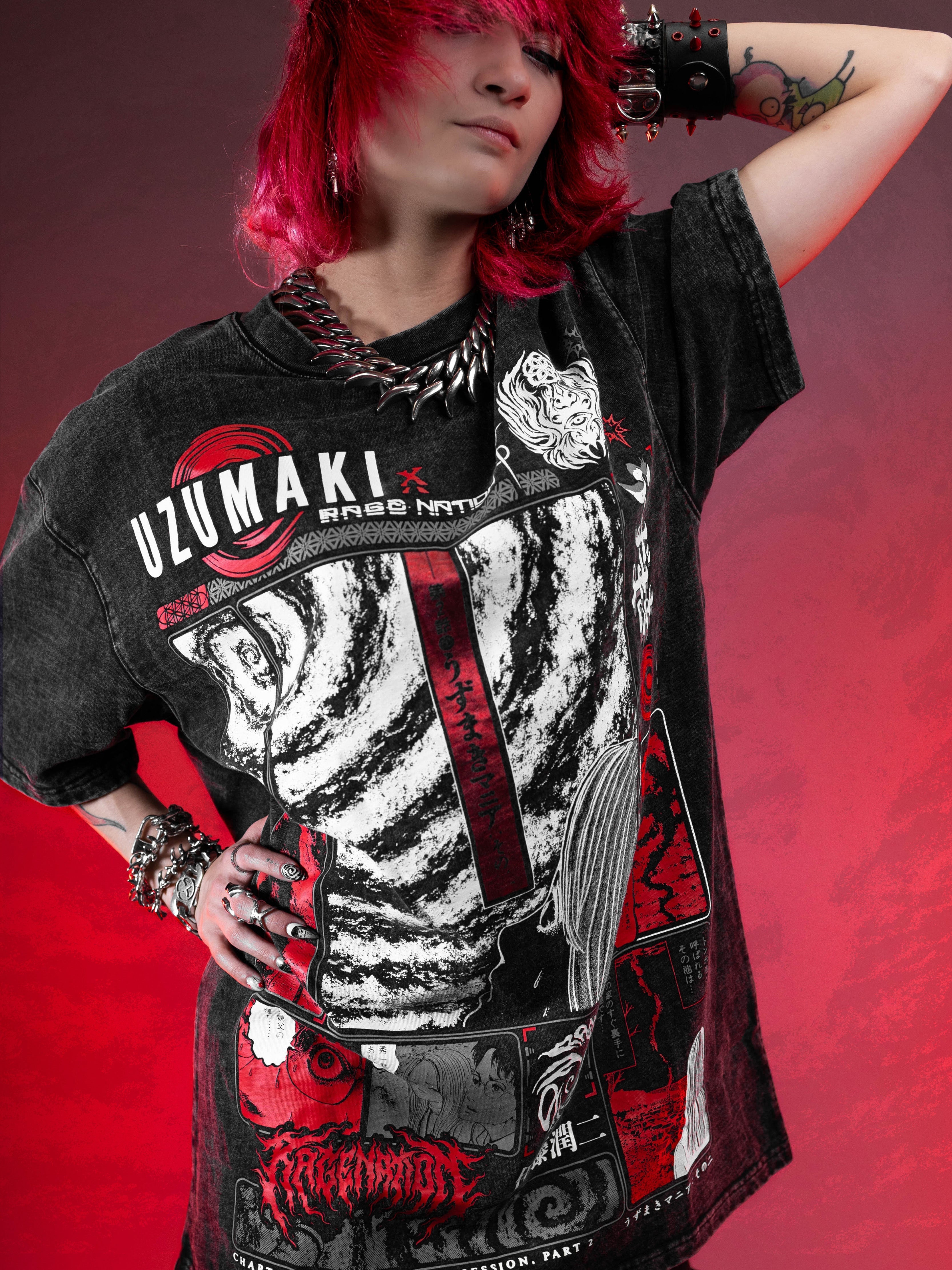 トップス Rare 00s Archive gauze fabric spiral tee OFFICIAL UZUMAKI ✦ SPIRAL OBSESSION ✦ Acidwash Collectible Tee