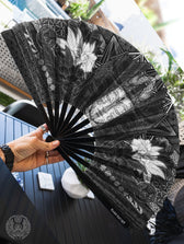 WOUNDS TO WISDOM • SILVER UV REACTIVE • Double-sided XL Bamboo Folding Fan w/ Carrier Bag Fan 