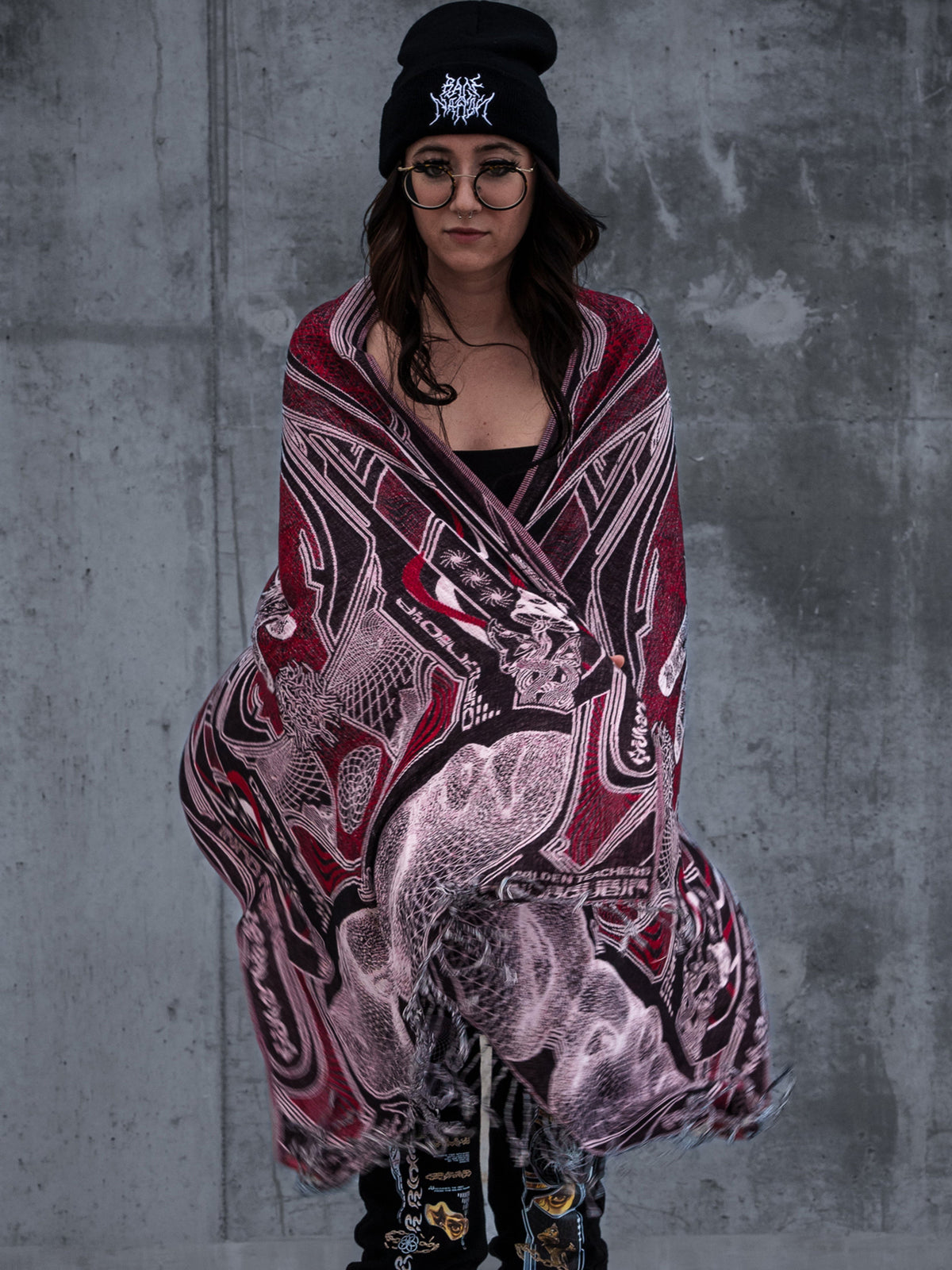 RESTOCKED ✦ GOLDEN TEACHERS V1 • RUBY • UV-Reactive Festival Shawl/Scarf Shawl 