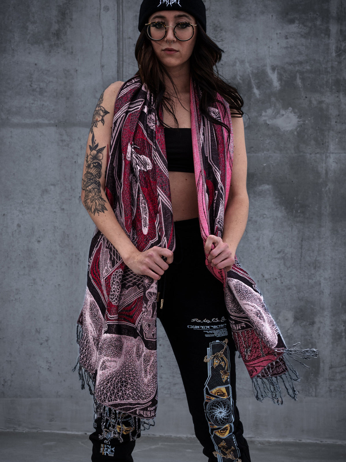 RESTOCKED ✦ GOLDEN TEACHERS V1 • RUBY • UV-Reactive Festival Shawl/Scarf Shawl 