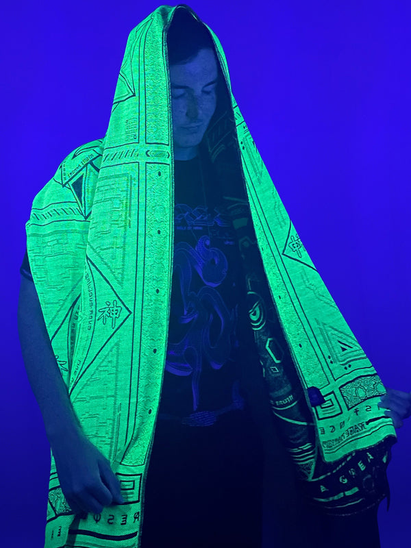 DHARMA V2 • Grey / Neon Yellow • UV REACTIVE • Festival Shawl/Scarf Shawls 