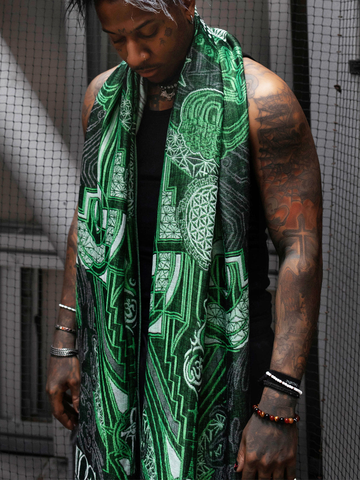 DIVINE GUIDANCE ✦ UV GREEN ✦ Reversible Festival Shawl Shawl 